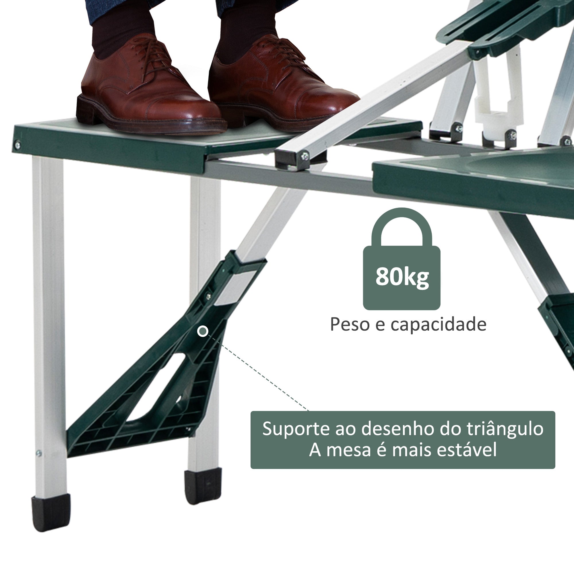 Conjunto de Mesa de Acampamento Dobrável com 4 Cadeiras - Verde 84,5x64,5x66cm