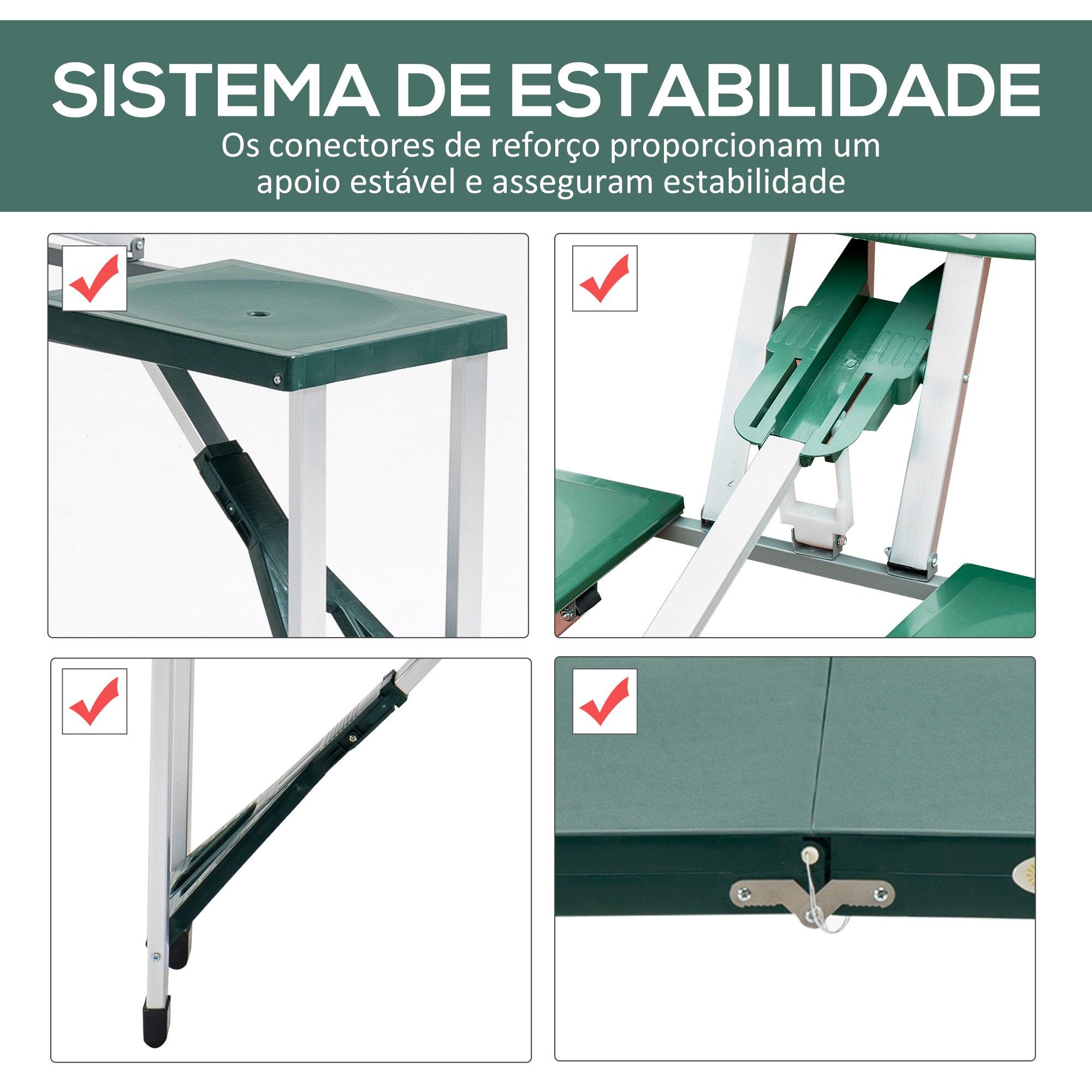 Conjunto de Mesa de Acampamento Dobrável com 4 Cadeiras - Verde 84,5x64,5x66cm