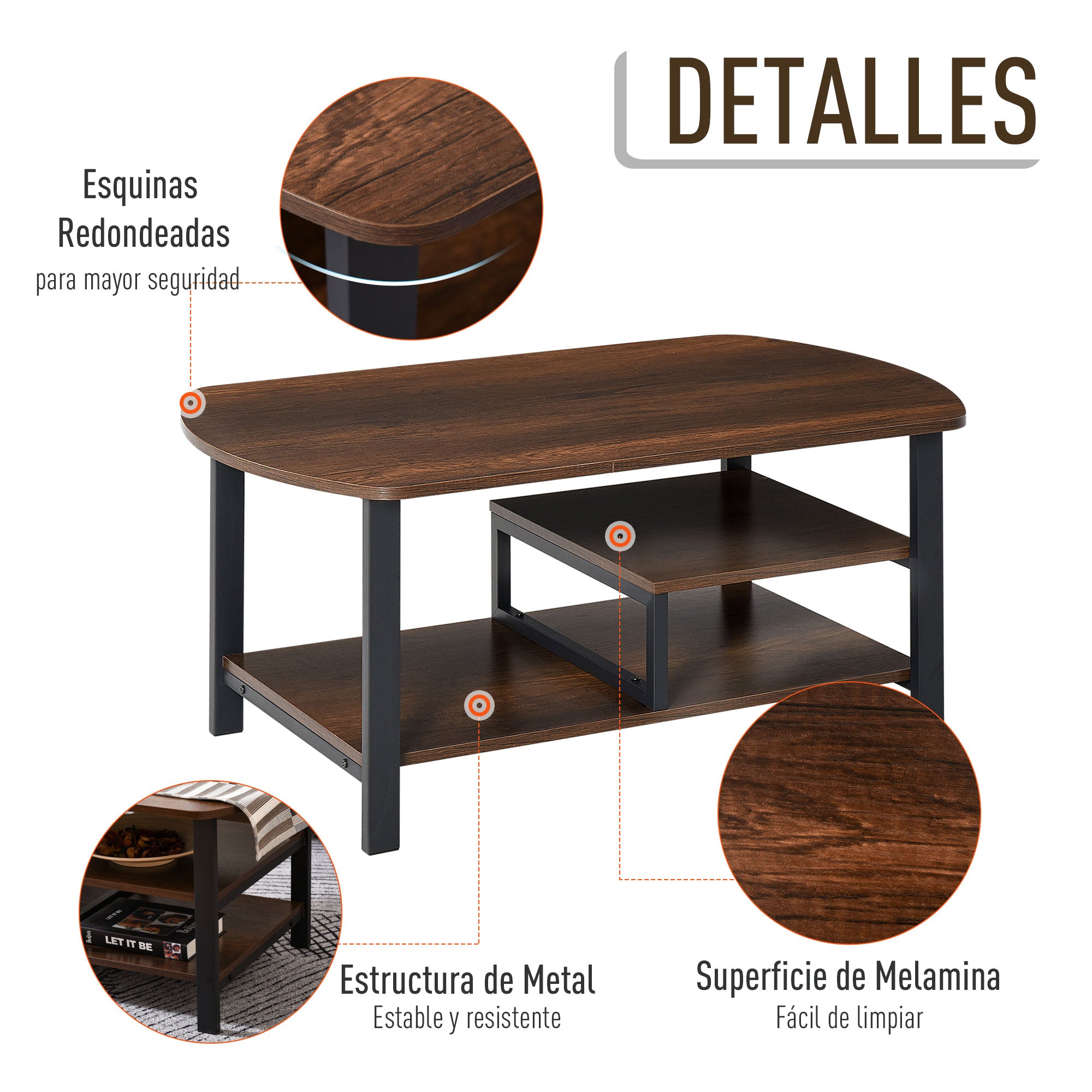 Mesa de Centro Estilo Vintage 100x60x46 cm - Castanho Rústico