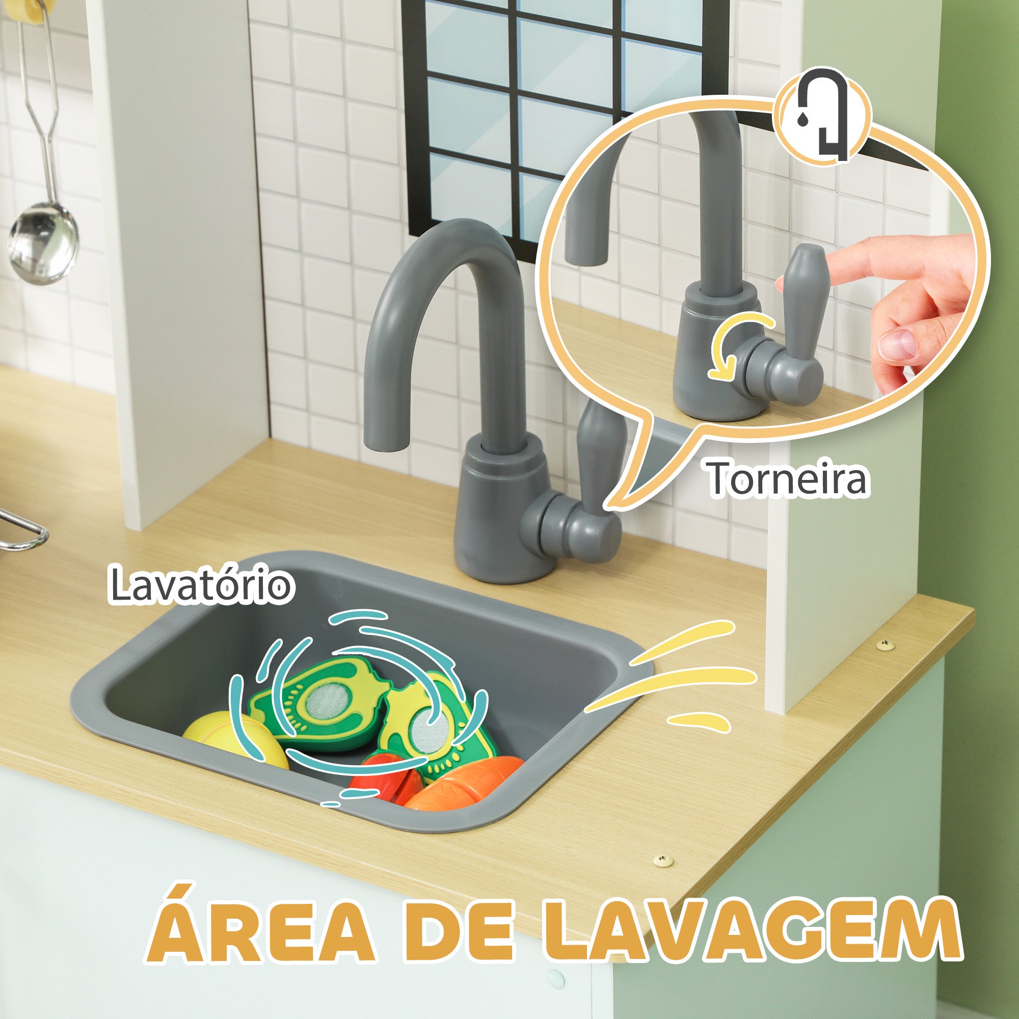 Cozinha de Madeira para Crianças - 72x33x85,2 cm - Azul e Branco