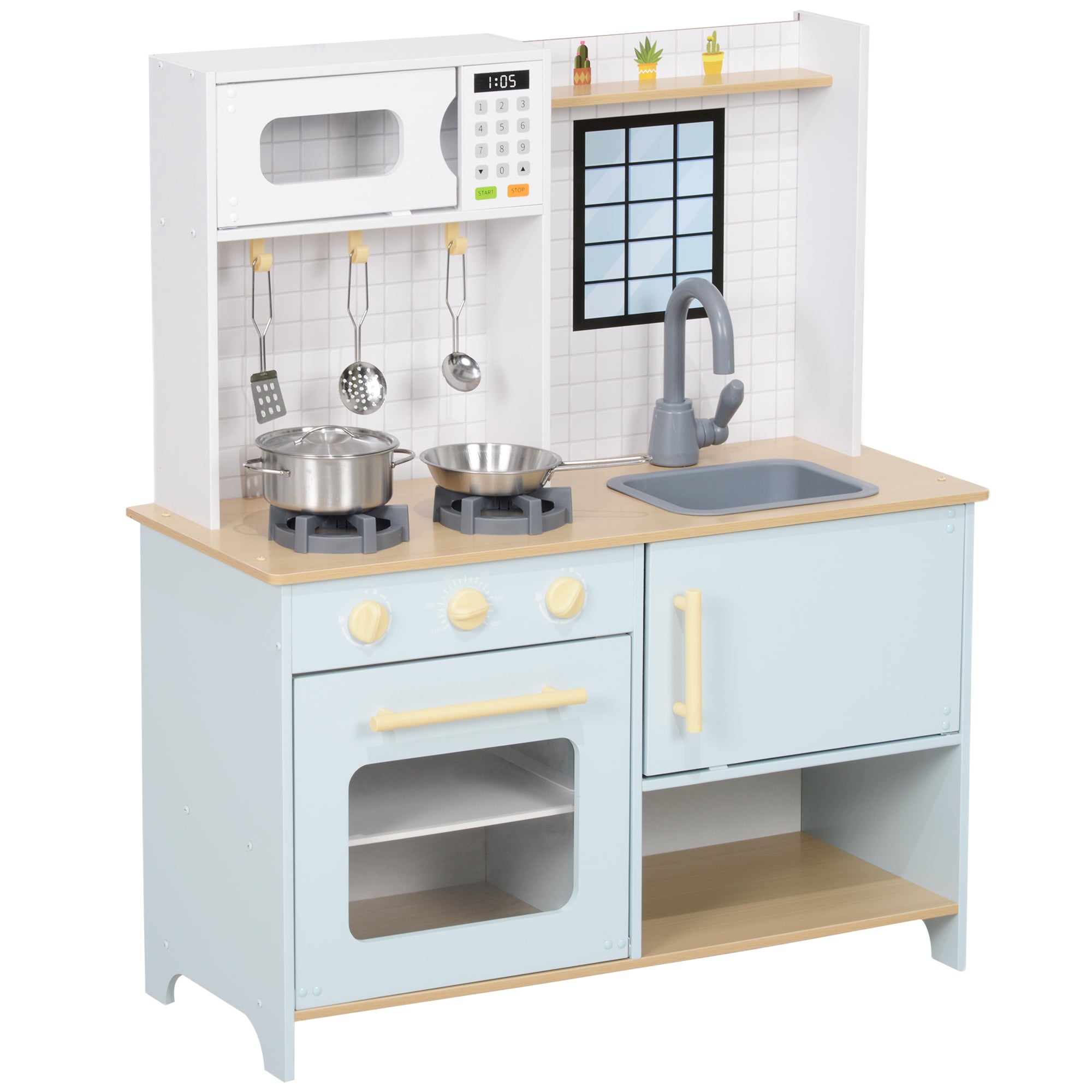 Cozinha de Madeira para Crianças - 72x33x85,2 cm - Azul e Branco