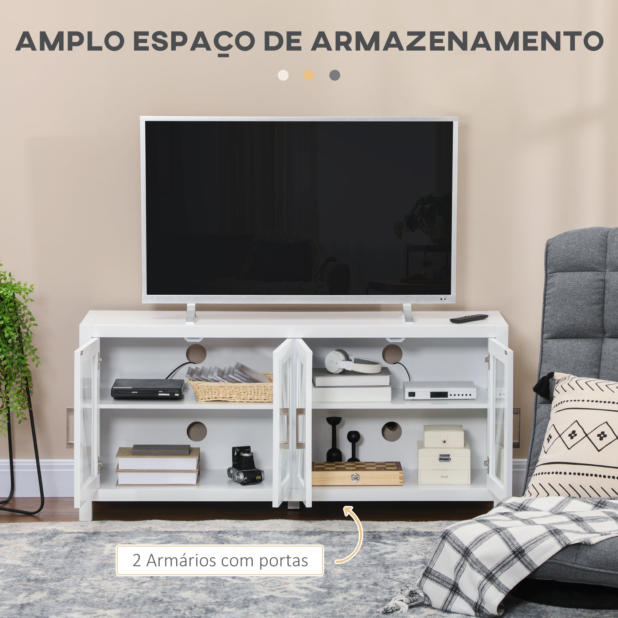 Móvel de TV Sala de Estar Branco 130x35x60 cm