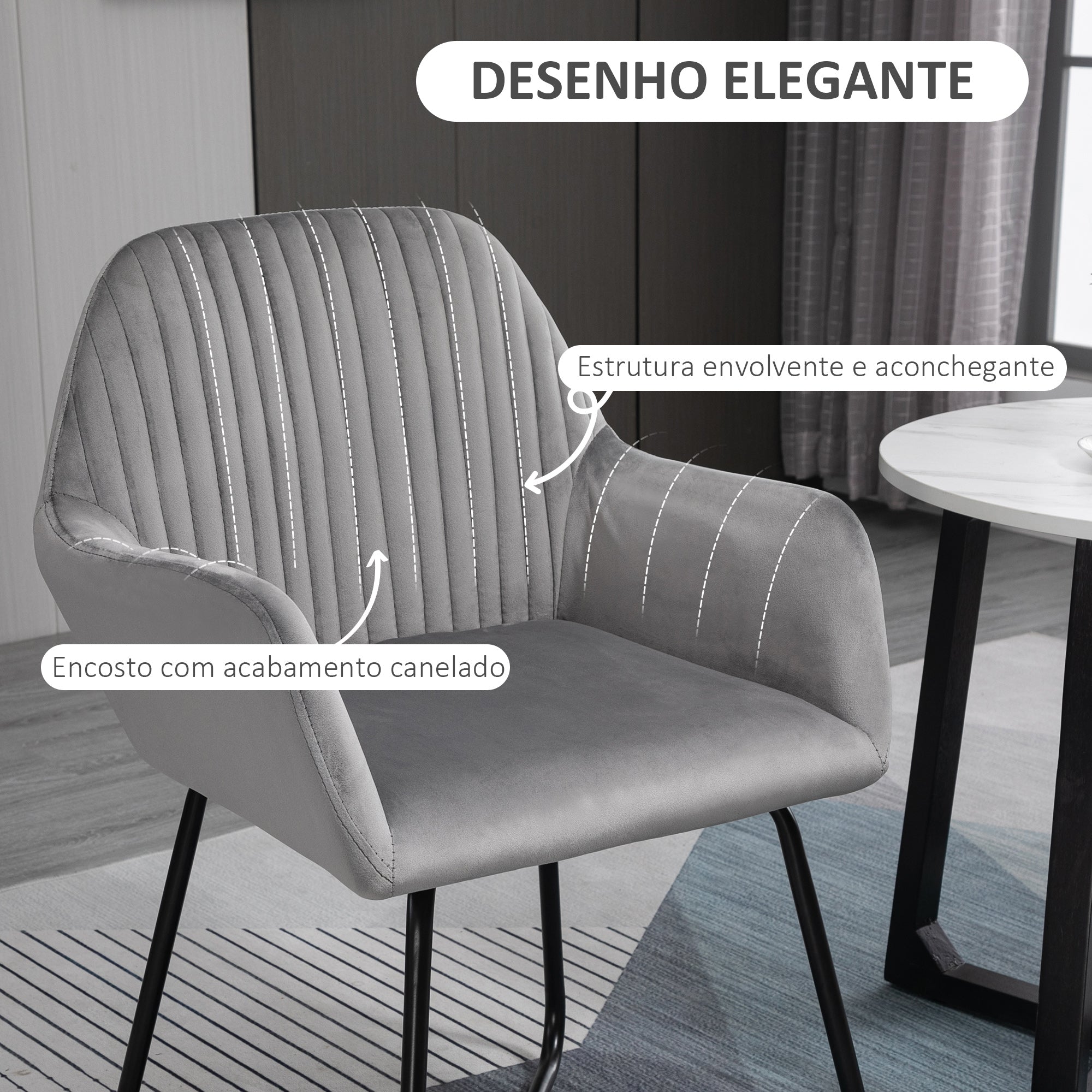 Cadeira Estofada em Veludo Cinzento 60x56,5x85 cm