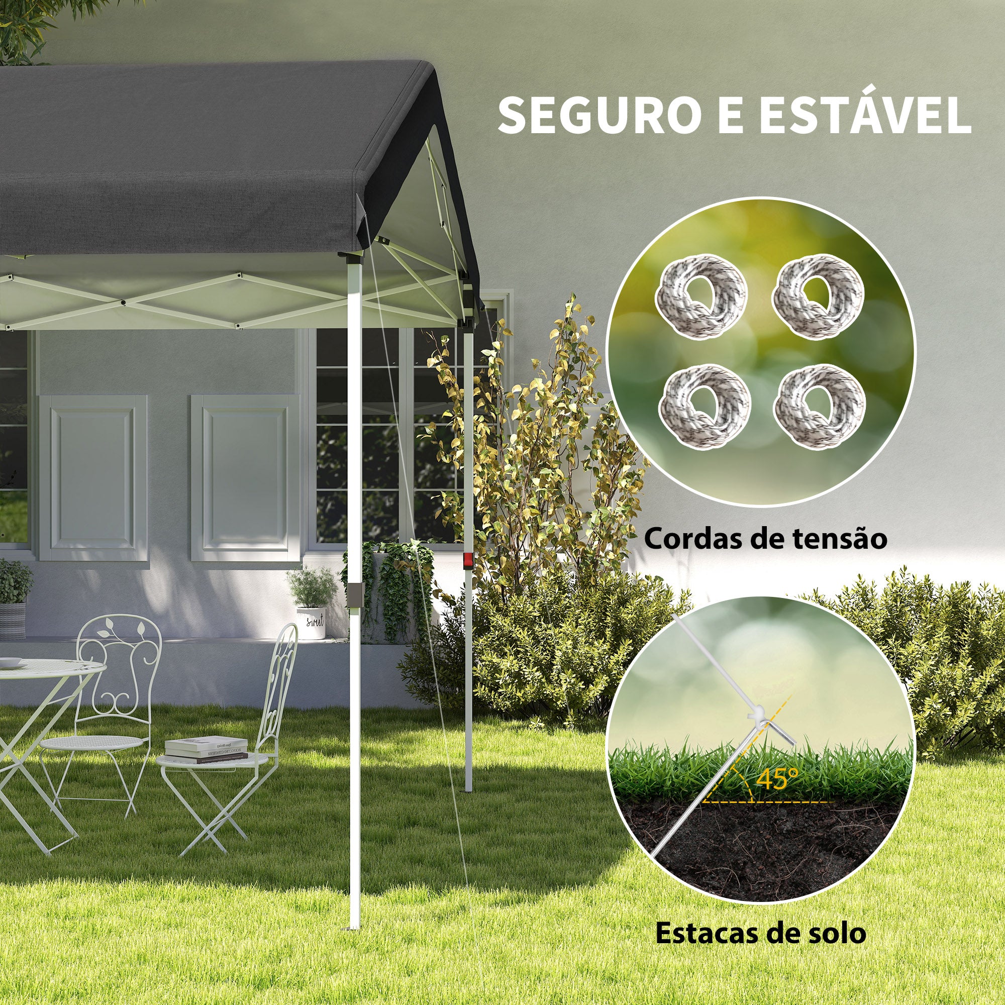 Tenda Dobrável 584x297,5x272 cm Cinza Escuro - Proteção UV50+ e Altura Ajustável