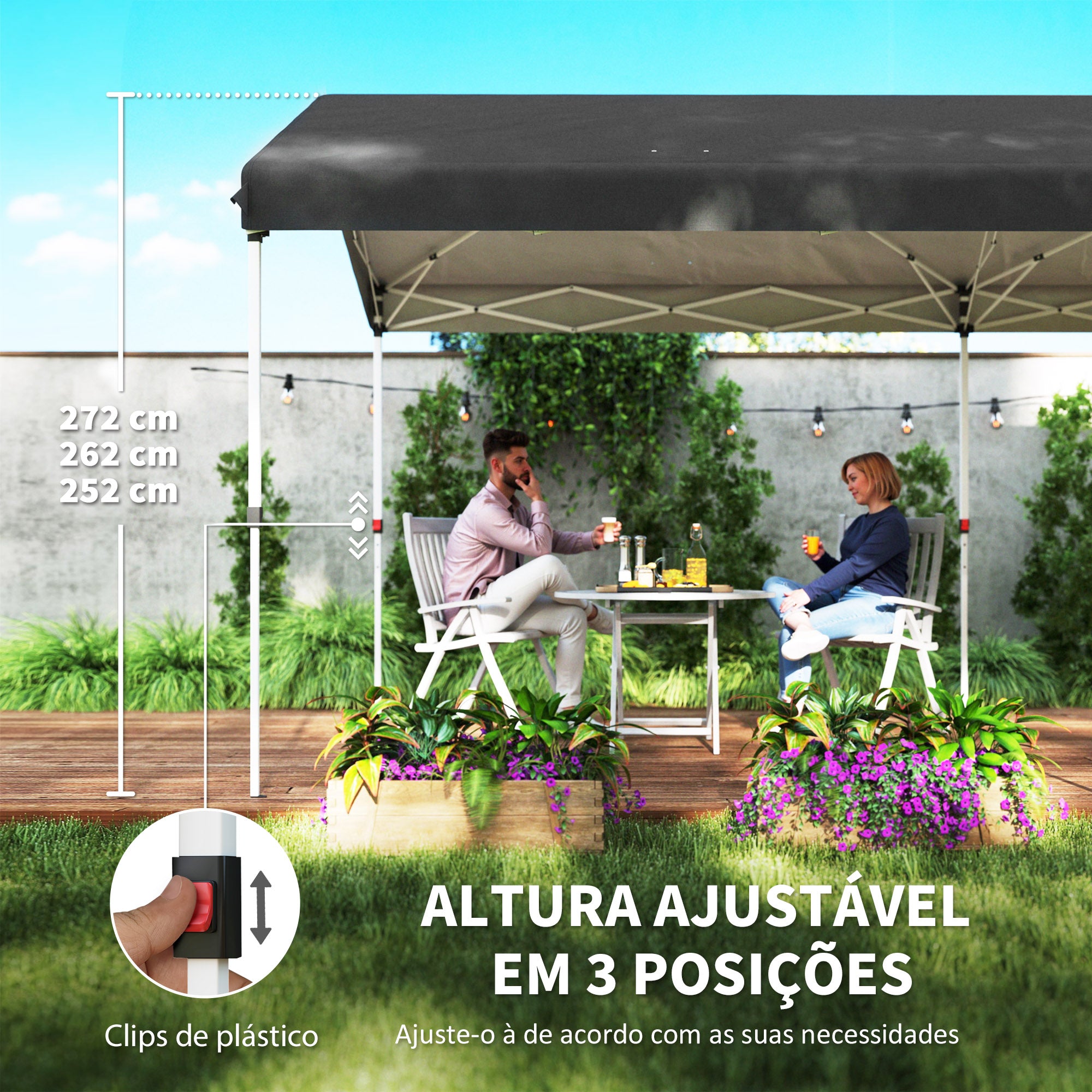 Tenda Dobrável 584x297,5x272 cm Cinza Escuro - Proteção UV50+ e Altura Ajustável