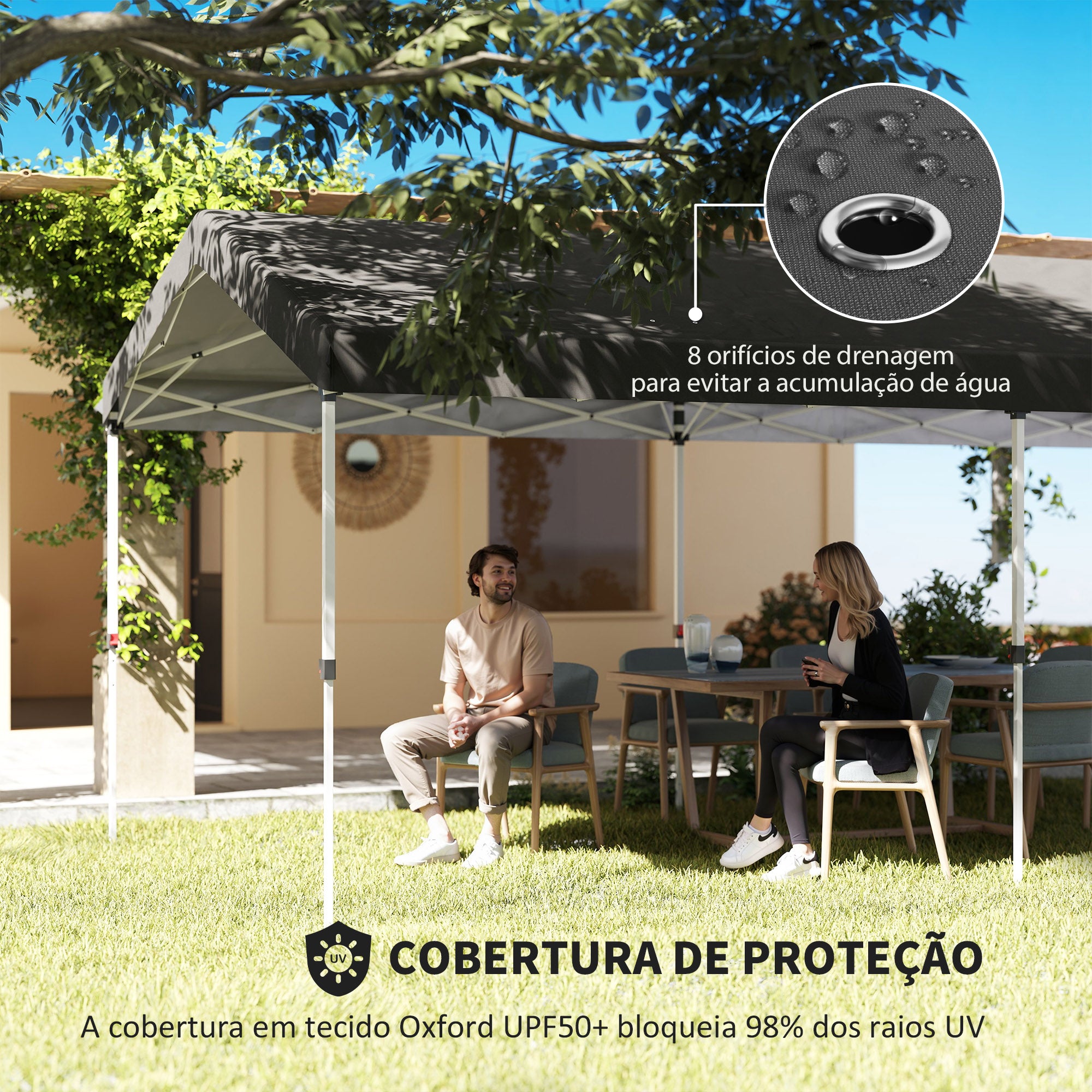 Tenda Dobrável 584x297,5x272 cm Cinza Escuro - Proteção UV50+ e Altura Ajustável