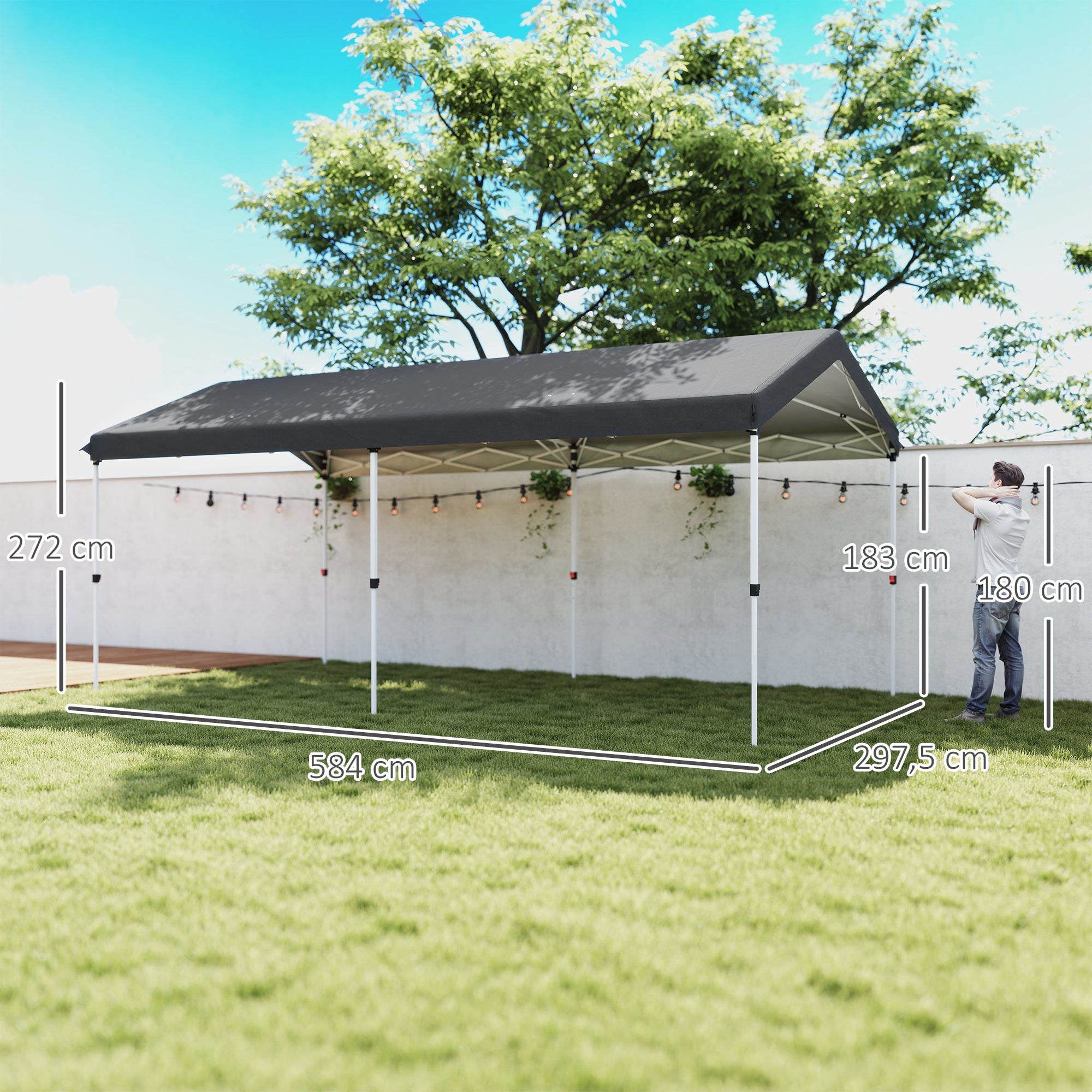 Tenda Dobrável 584x297,5x272 cm Cinza Escuro - Proteção UV50+ e Altura Ajustável