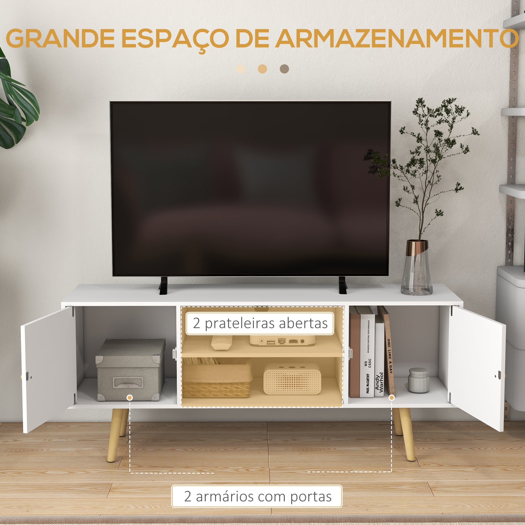 Móvel de TV para TVs de até 55 Polegadas - Branco - 120x34x50 cm