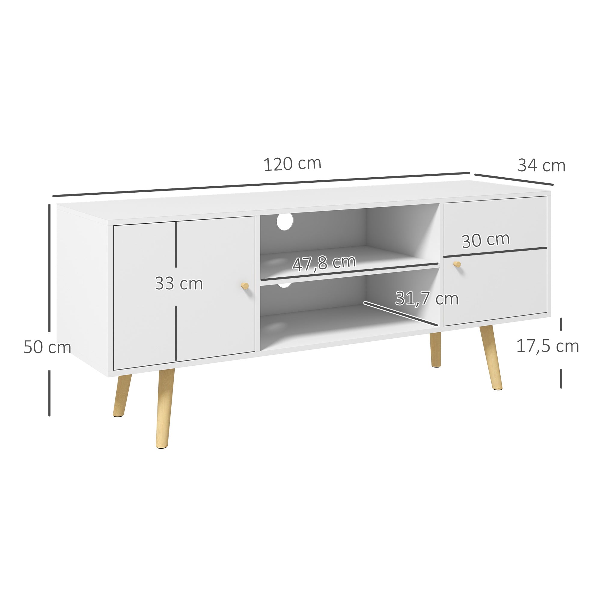 Móvel de TV para TVs de até 55 Polegadas - Branco - 120x34x50 cm