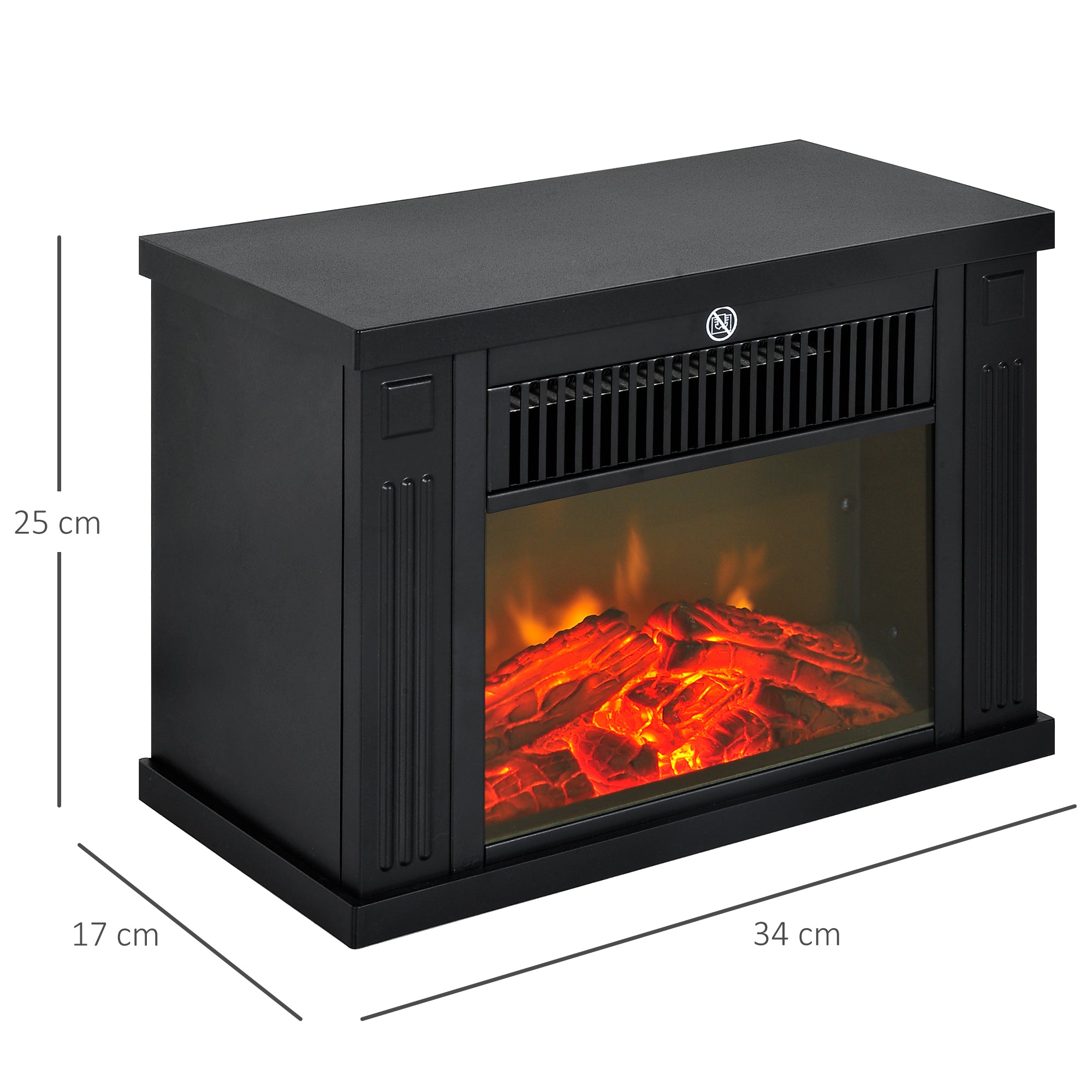 Lareira Elétrica Compacta 34x17x25cm - Cor Preta