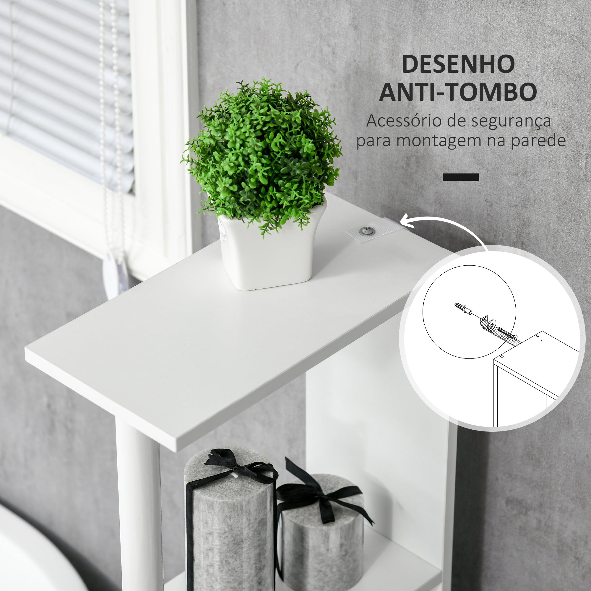 Coluna Casa de Banho Moderna 15,2x29,8x118cm Branco e Madeira