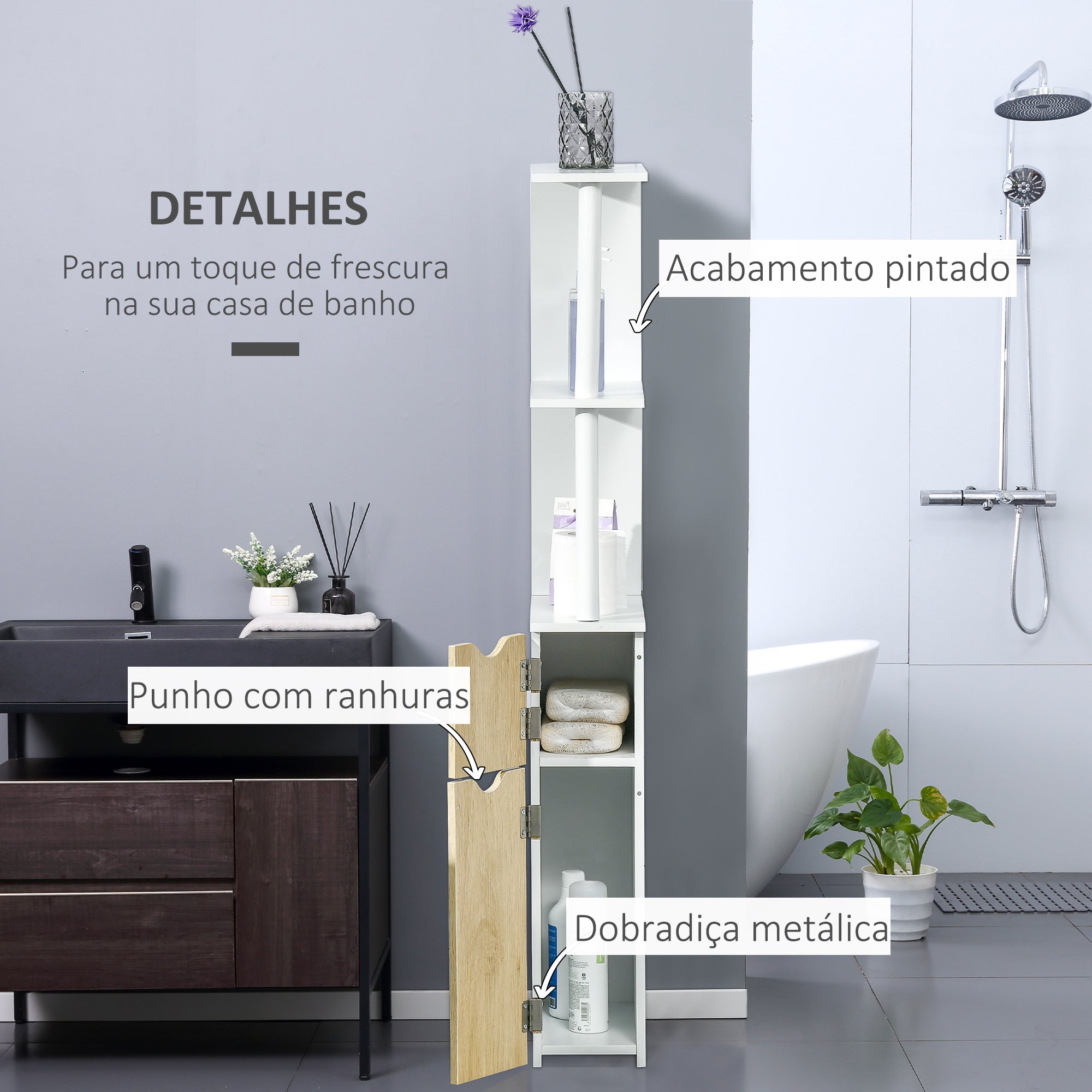 Coluna Casa de Banho Moderna 15,2x29,8x118cm Branco e Madeira