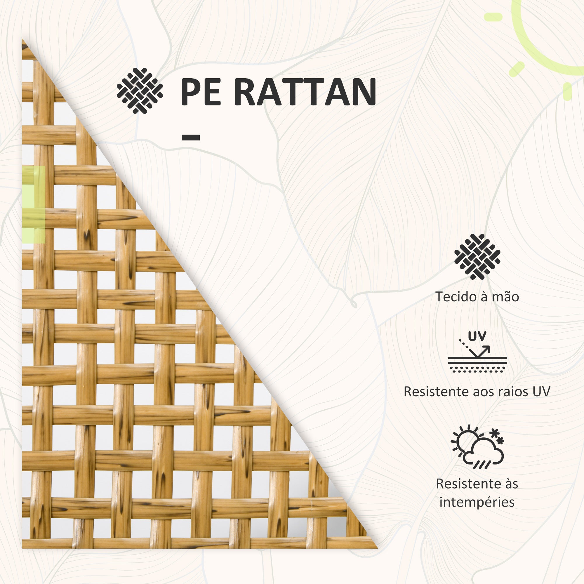 Conjunto de Mesa e Cadeiras de Vime Natural 55x60x81 cm