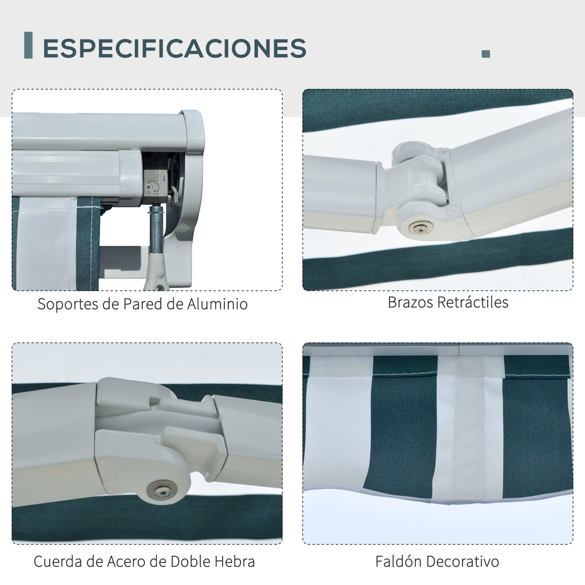 Toldo Elétrico Retrátil 300x250 cm Verde e Branco