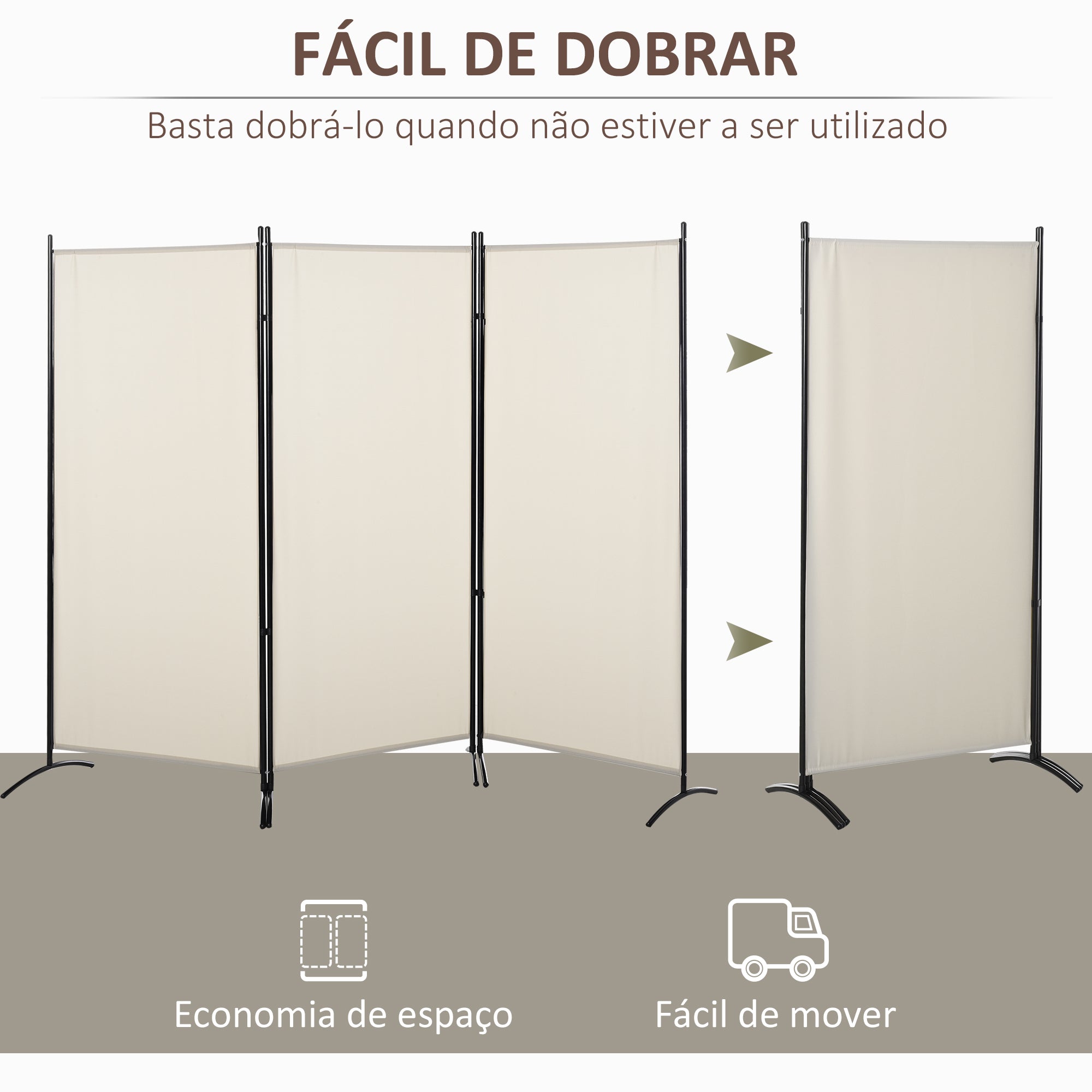 Biombo de 3 Painéis Bege 253x50x182 cm - Separador de Ambientes Dobrável