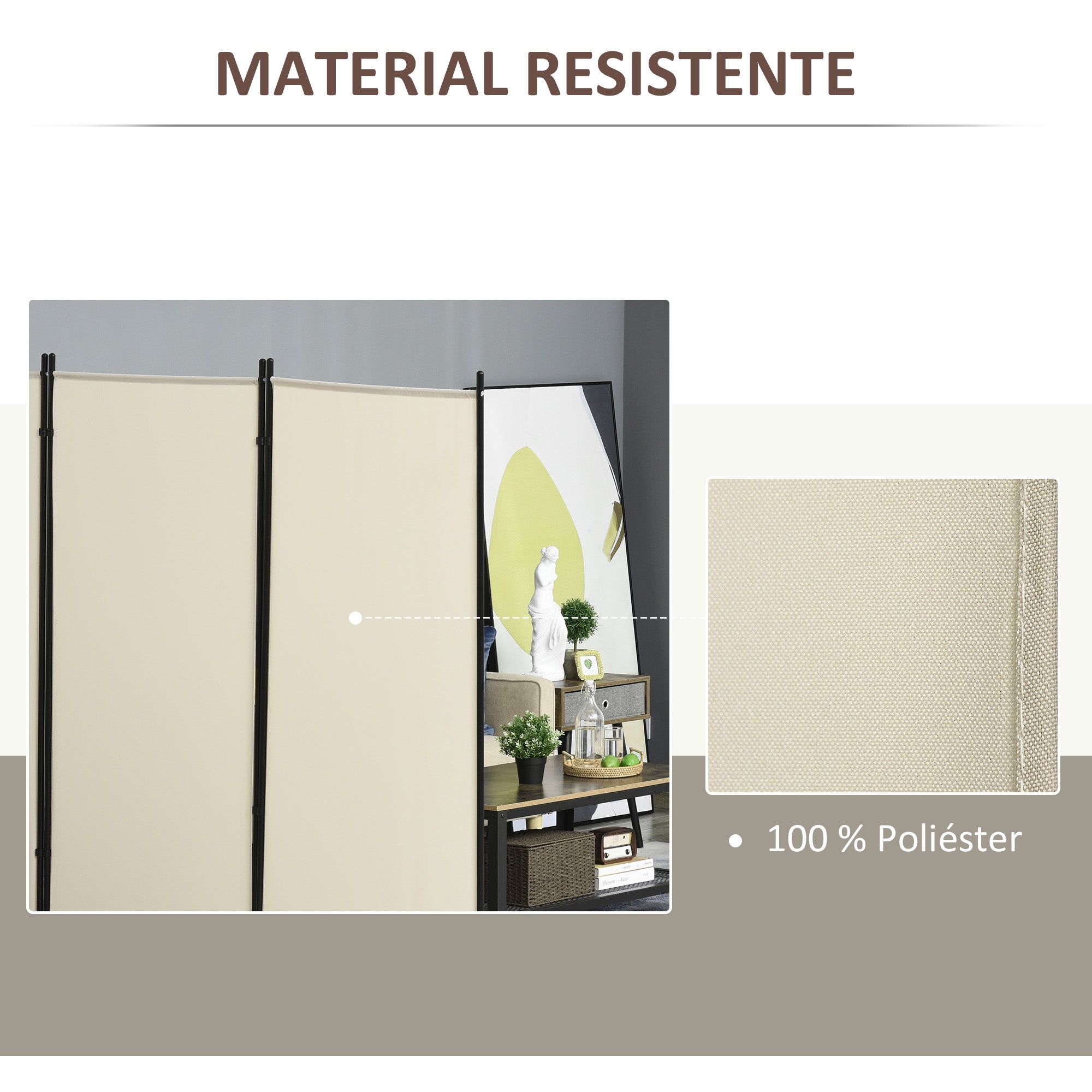 Biombo de 3 Painéis Bege 253x50x182 cm - Separador de Ambientes Dobrável