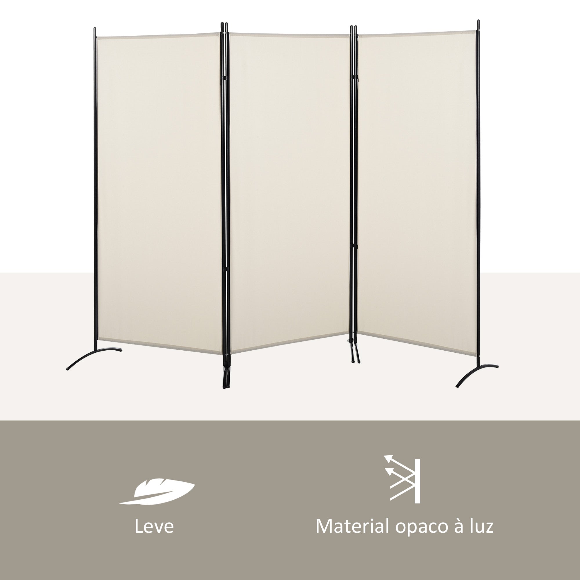 Biombo de 3 Painéis Bege 253x50x182 cm - Separador de Ambientes Dobrável