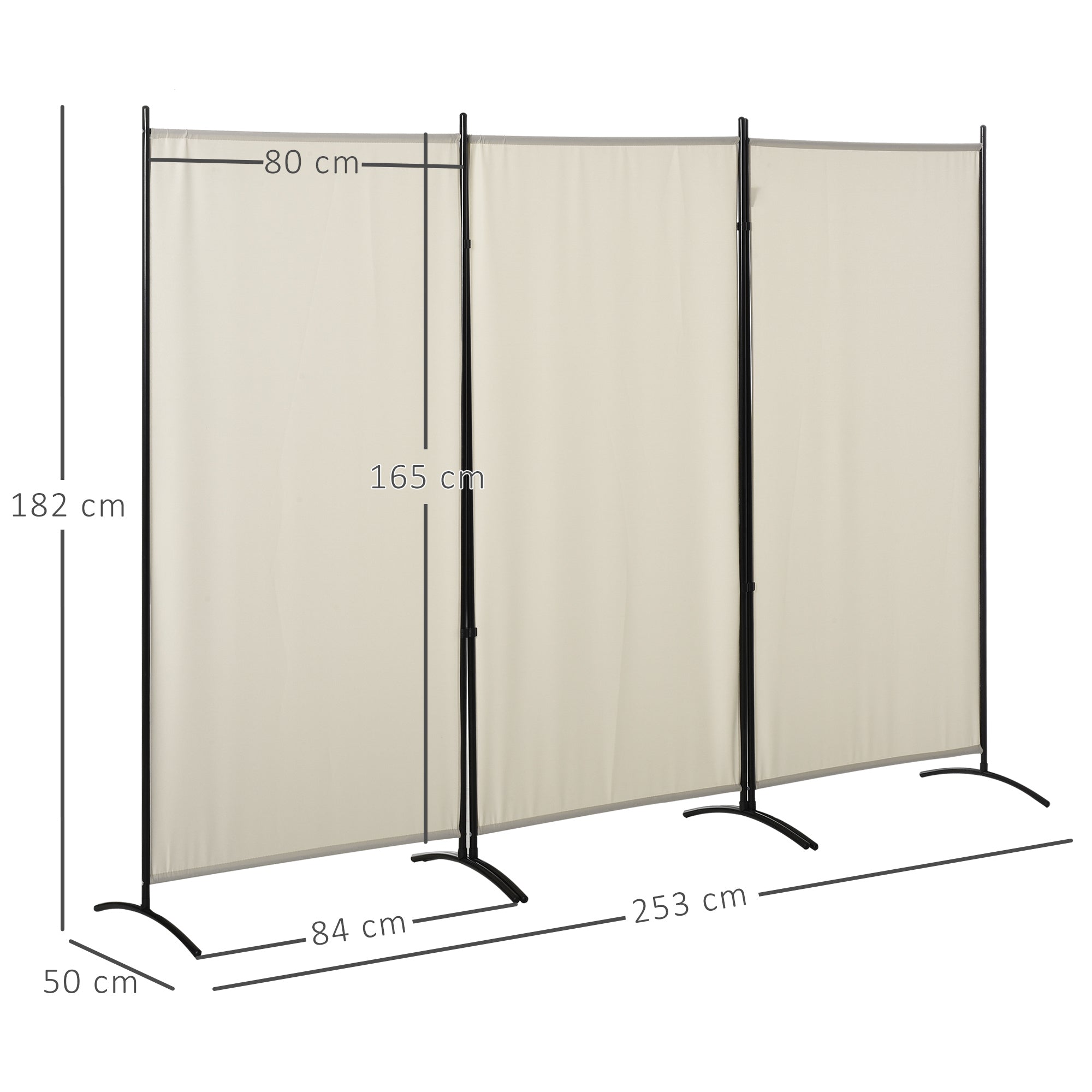Biombo de 3 Painéis Bege 253x50x182 cm - Separador de Ambientes Dobrável