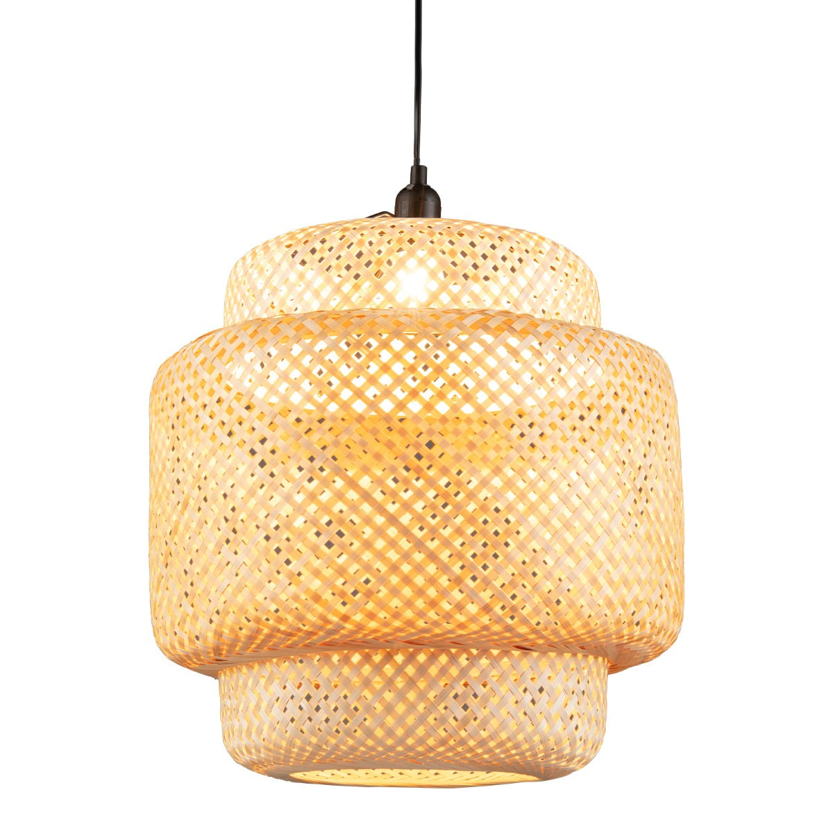 Lâmpada Pendente de Bambu Luz Natural Tecida à Mão para Lâmpadas E27 Não Incluídas Bege 40 x 40 x 43 cm