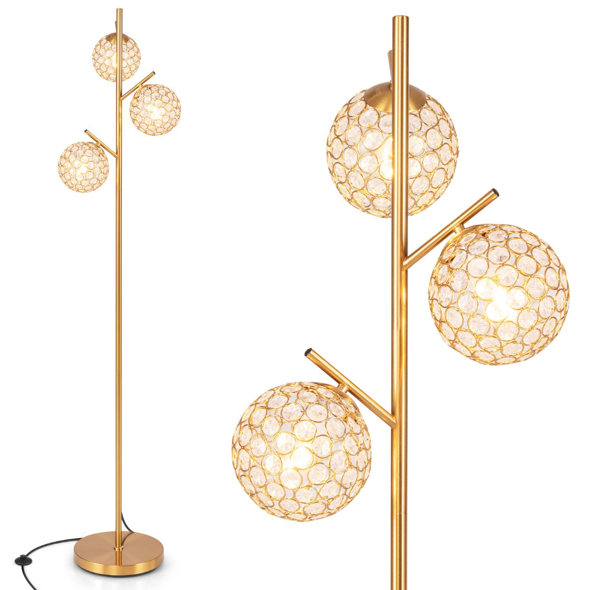 Lâmpada de Pé de 3 Globos - Metal - Dourado