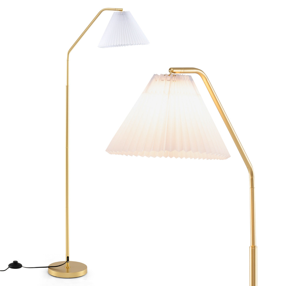 Lâmpada de Pé em Arco de 168 cm Moderna com Cabeçal Ajustável, Ecrã Plissado e Interruptor de Pé - Ideal para Quarto e Sala de Estar