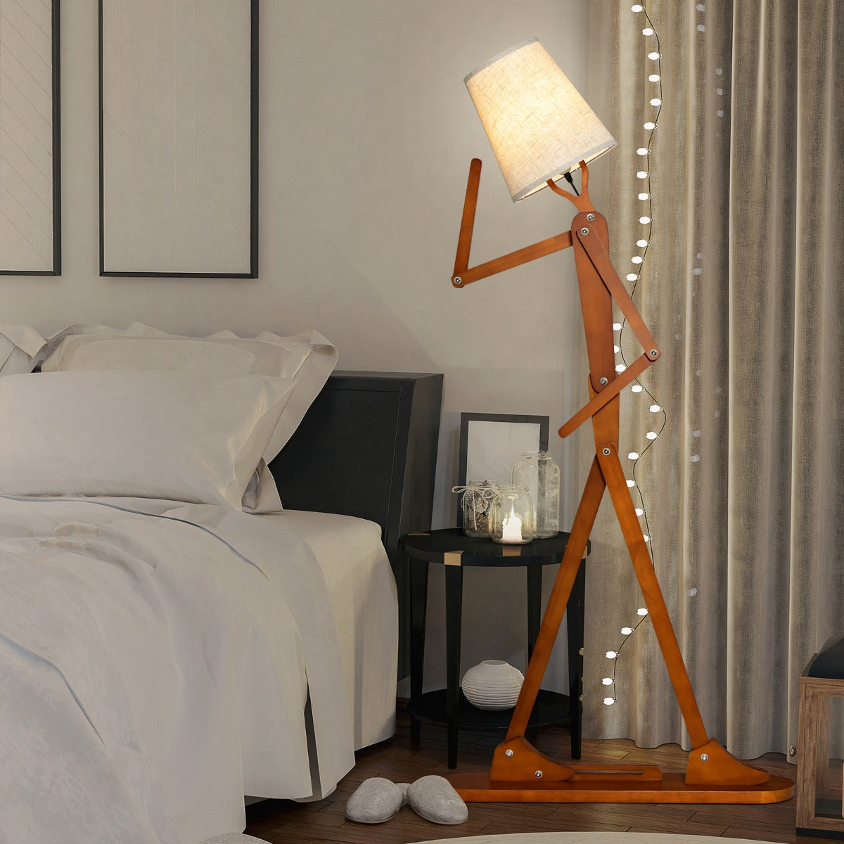 Lâmpada de Pé Alta com Figura Humana Ajustável e Ecrã de Lâmpada de Tecido Substituível 77 x 25,5 x 160 cm Natural
