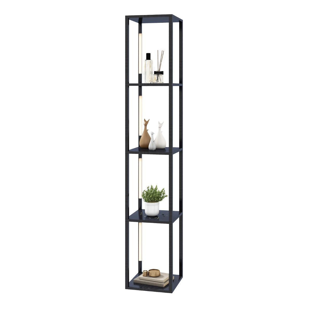 Lâmpada de Pé Moderna com Prateleiras – 29 x 29 x 163 cm – Preto – LED