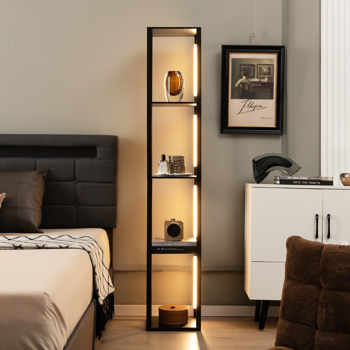 Lâmpada de Pé Moderna com Prateleiras – 29 x 29 x 163 cm – Preto – LED
