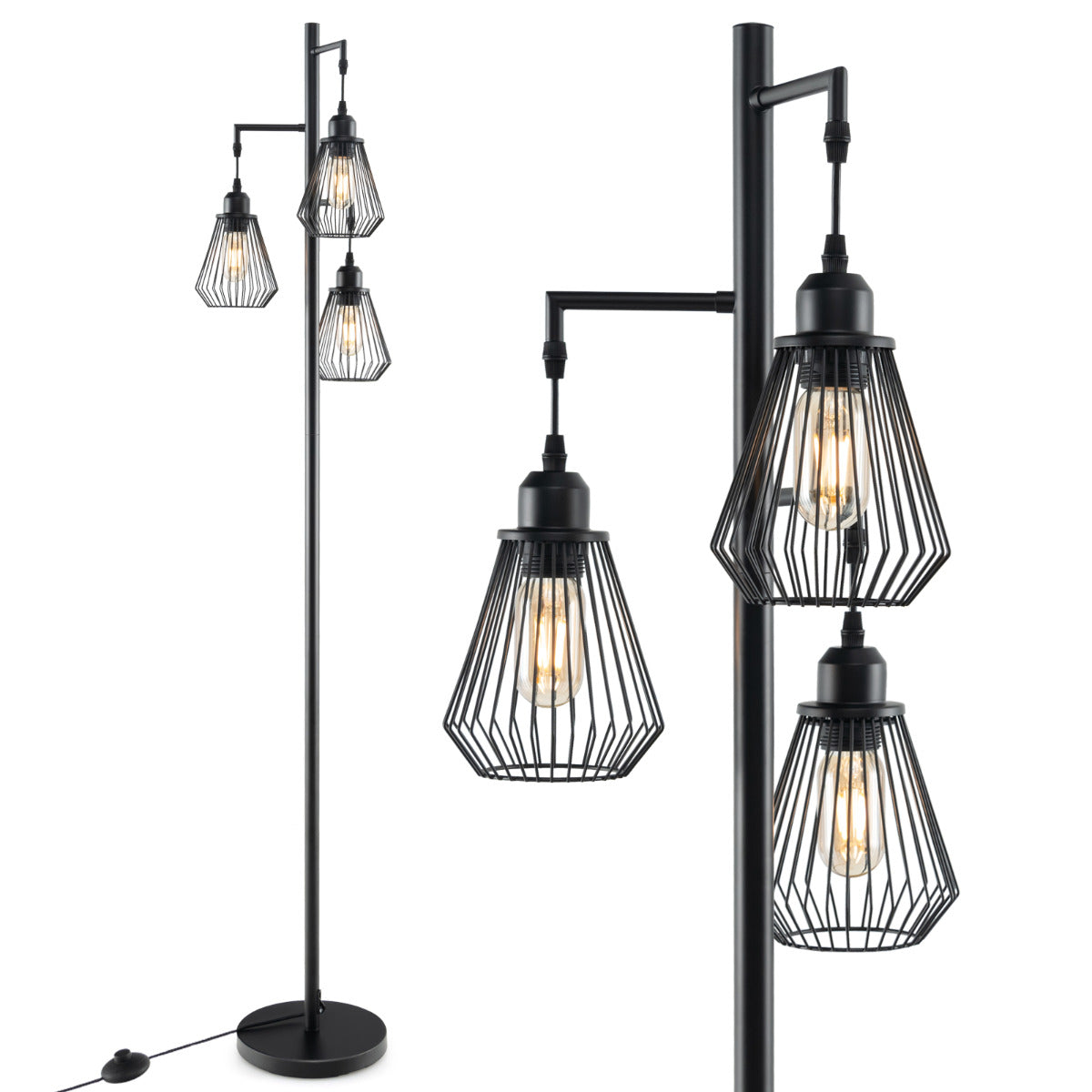 Lâmpada de Pé Industrial – 168 cm – Preto – Metal