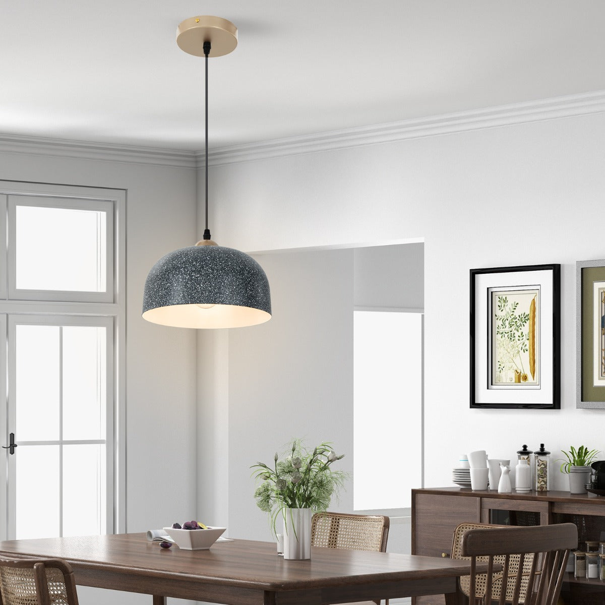 Lâmpada de Teto com Cabo Pendente Ajustável e Base de Lâmpada E27 Máx 60W Diâmetro 25 cm Cinzenta