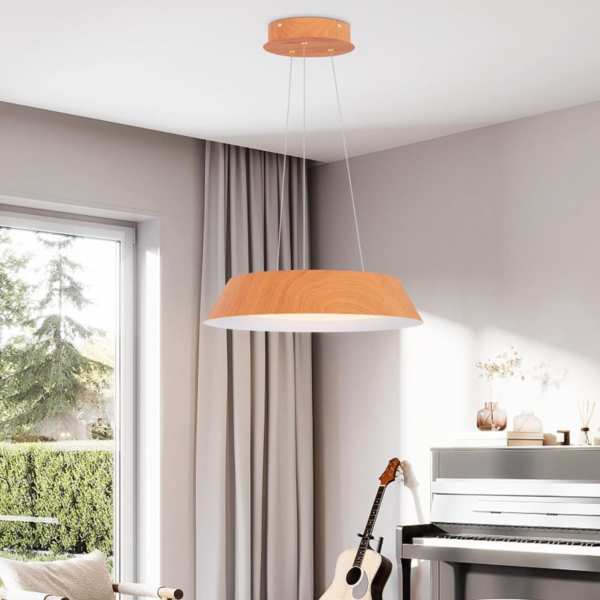 Lâmpada de Teto LED – 40 x 40 x 145 cm – Natural – Metal e Madeira