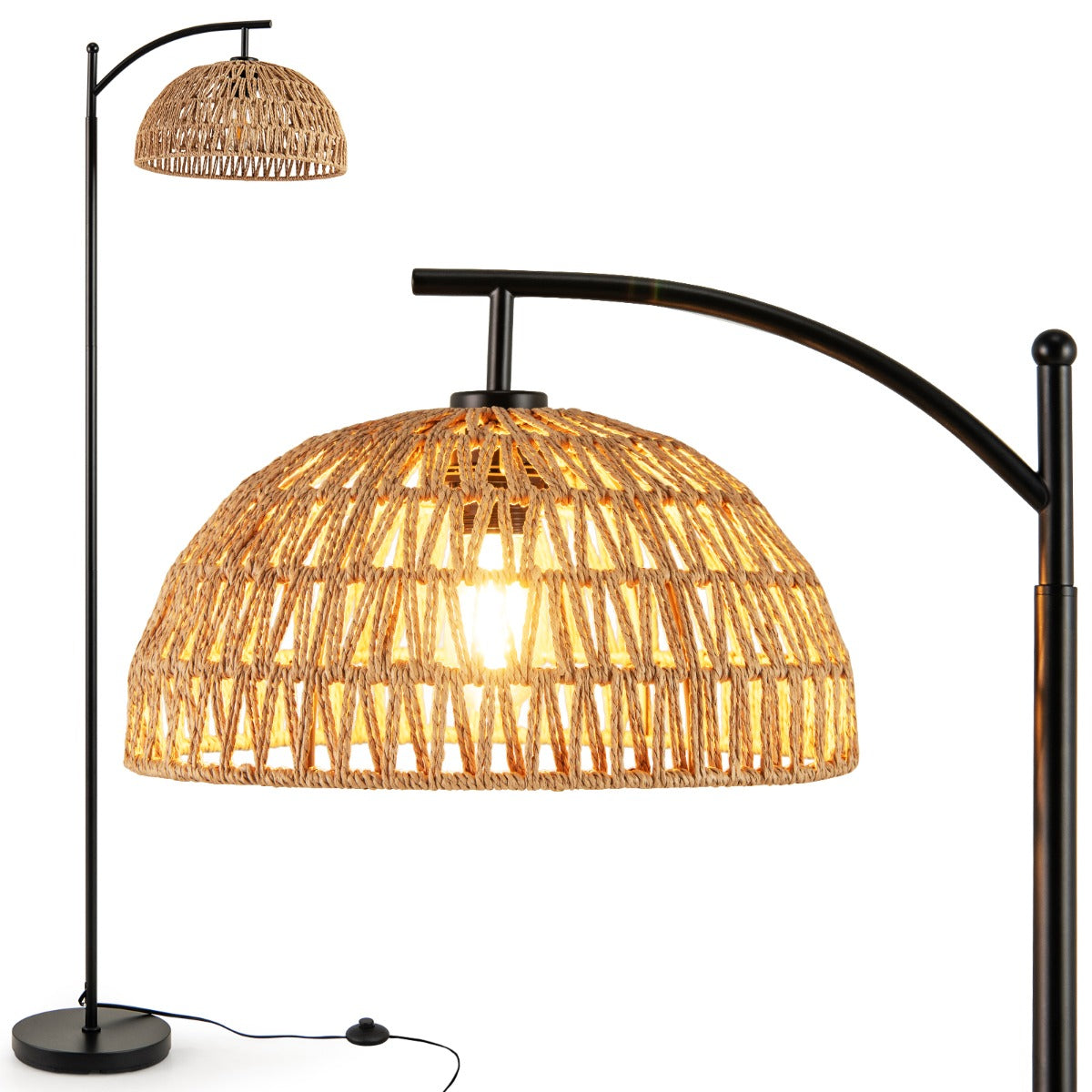 Lâmpada de Pé com Estrutura em Metal e Interruptor de Pé para Sala de Estar, Quarto e Escritório 160 x 25 cm Preto e Castanho