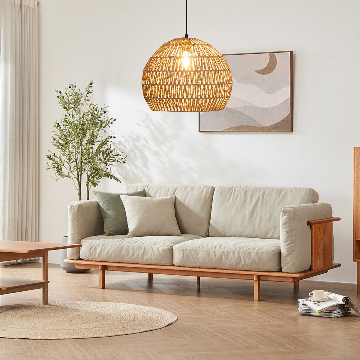 Lâmpada Pendente Esférica Fácil de Instalar Café 43 x 34 cm para Sala de Jantar Sala de Estar Quarto