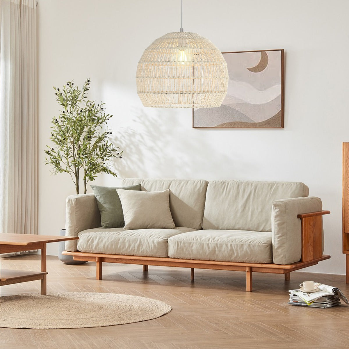 Lâmpada Esférica Pendente Fácil de Instalar com Lâmpada Incluída para Sala de Jantar Sala de Estar Quarto 43 x 34 cm Bege