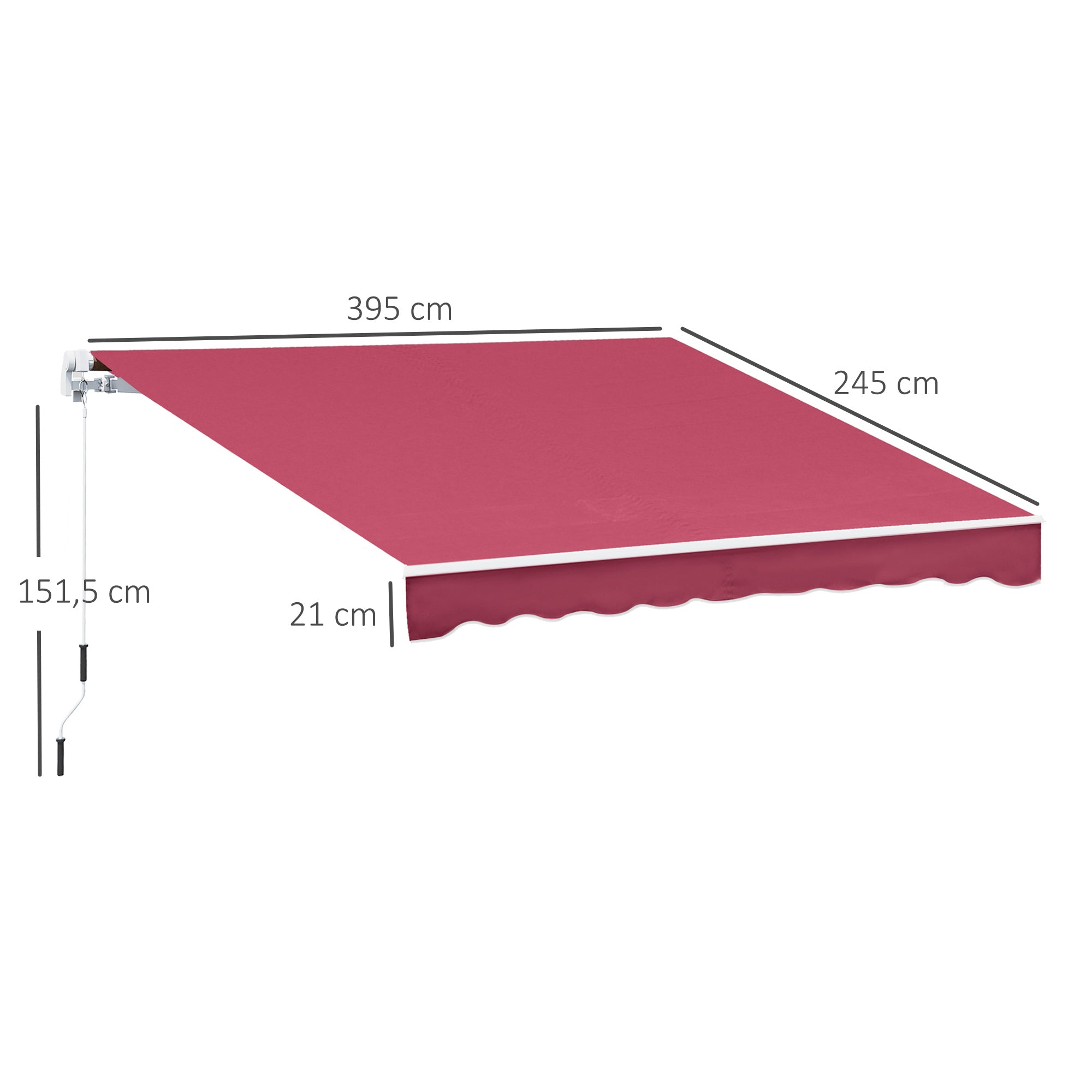 Toldo Manual Vermelho 395x245 cm Varanda Pátio Alumínio Poliéster 280 g/m²
