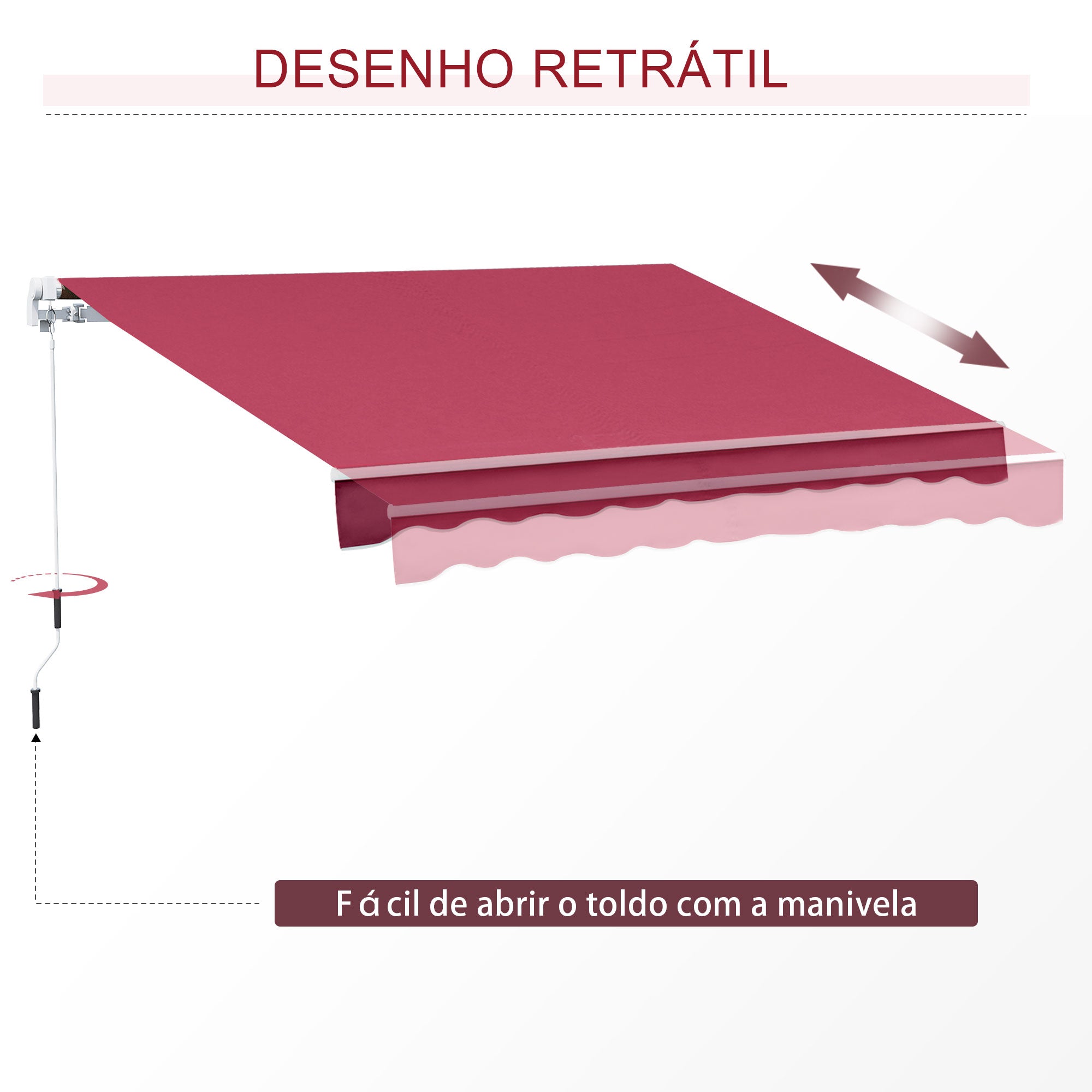 Toldo Manual Vermelho 395x245 cm Varanda Pátio Alumínio Poliéster 280 g/m²
