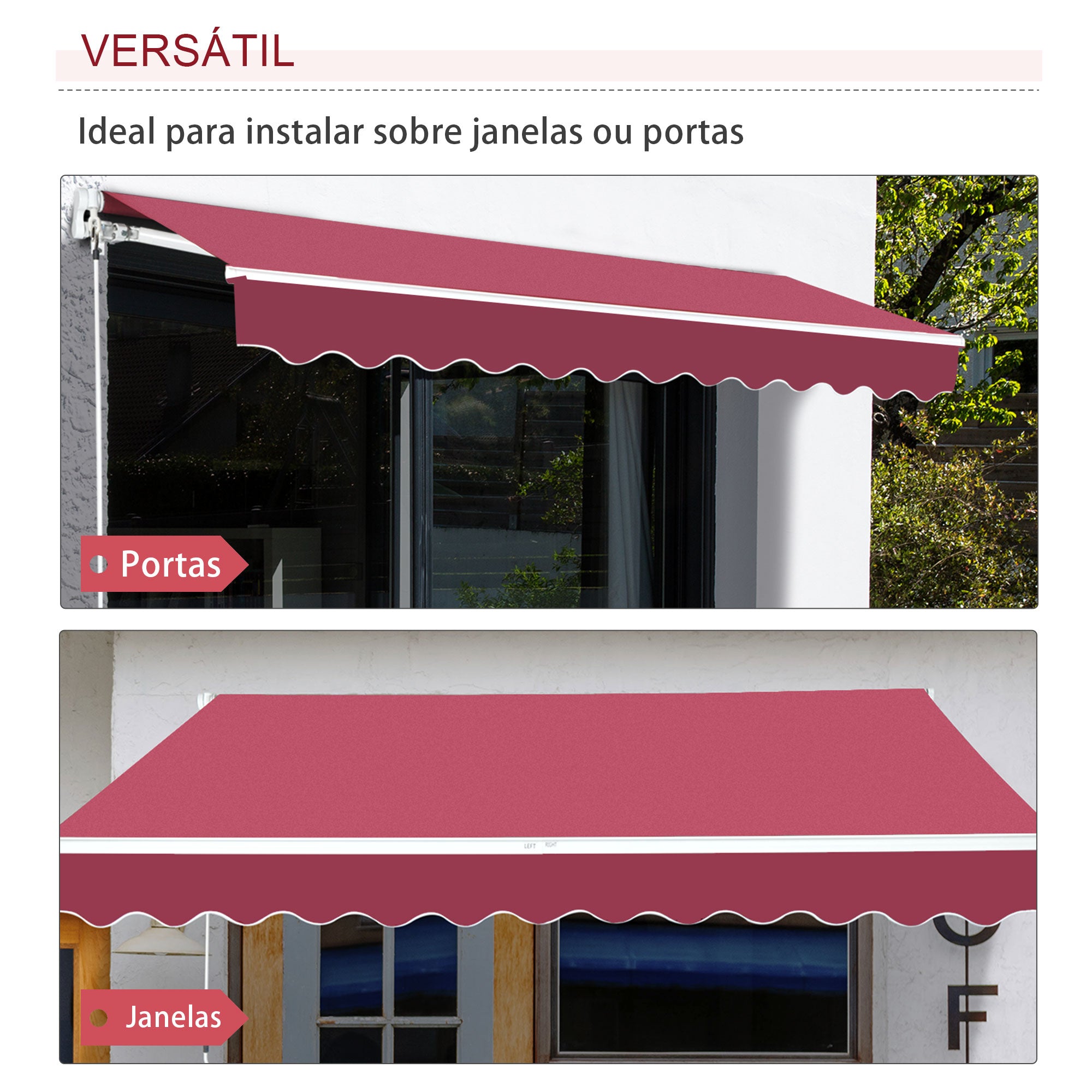 Toldo Manual Vermelho 395x245 cm Varanda Pátio Alumínio Poliéster 280 g/m²