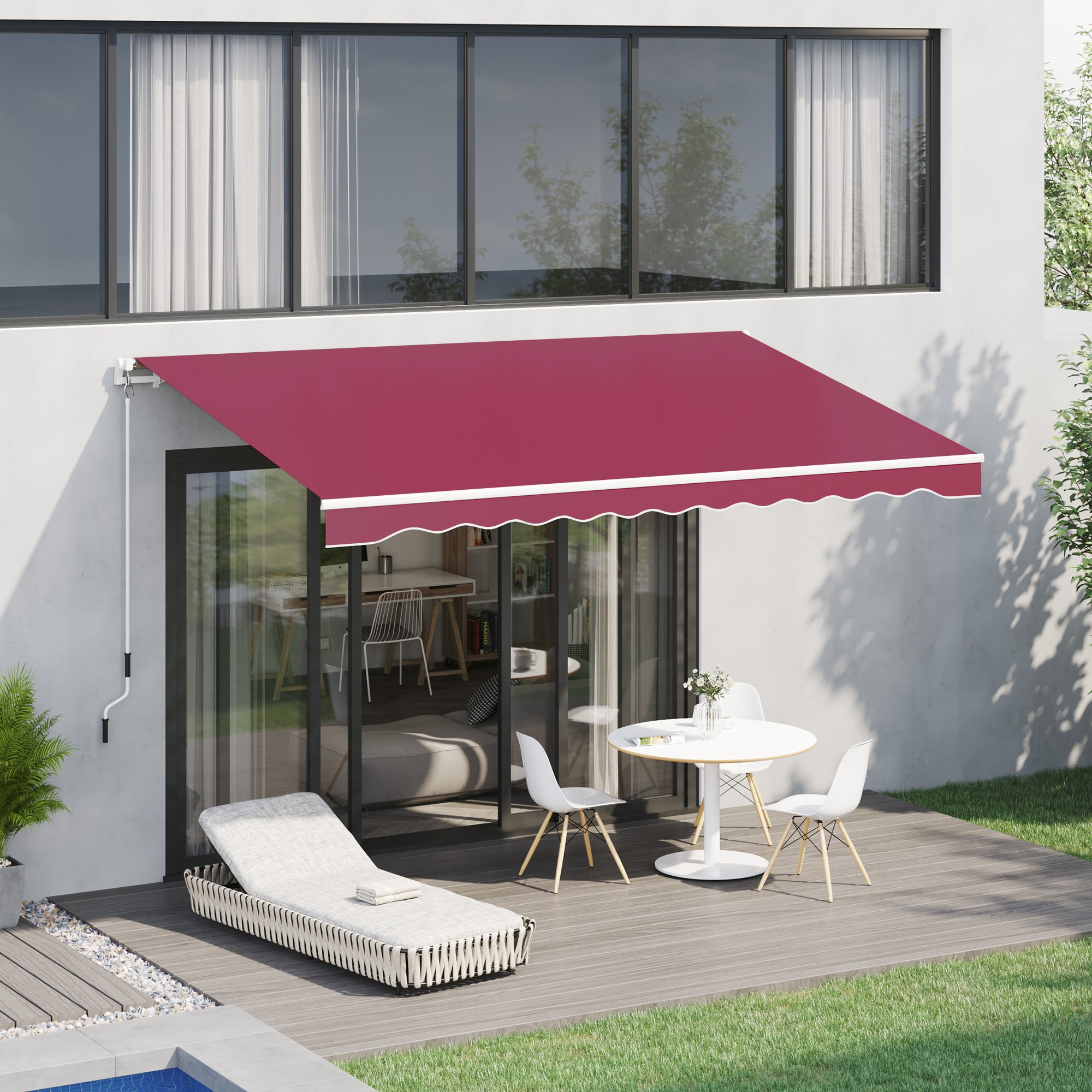 Toldo Manual Vermelho 395x245 cm Varanda Pátio Alumínio Poliéster 280 g/m²