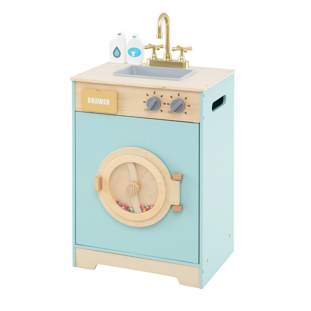 Conjunto de Lavandaria para Crianças com Detergente e Desinfetante de Mãos, Pia e Roda Giratória 40 × 30 × 75 cm Azul