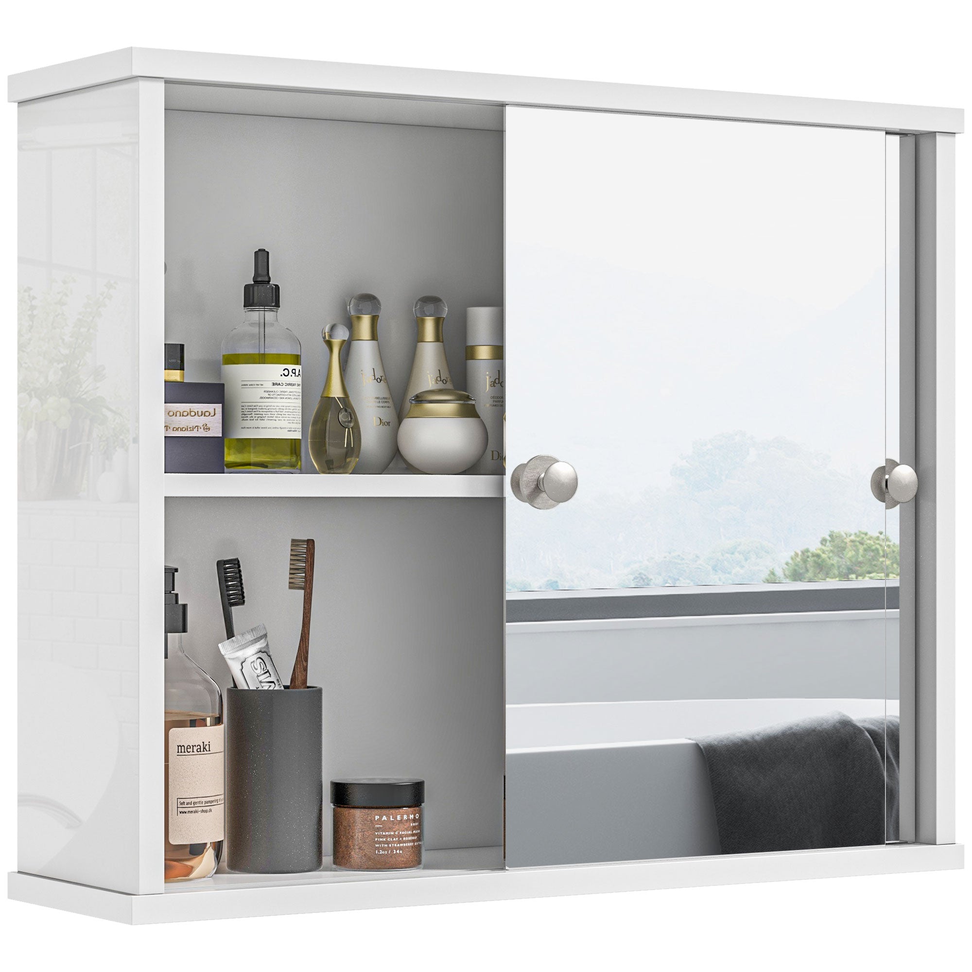 Armário de Casa de Banho com Espelho Móvel Suspenso 55x15x45 cm - Branco