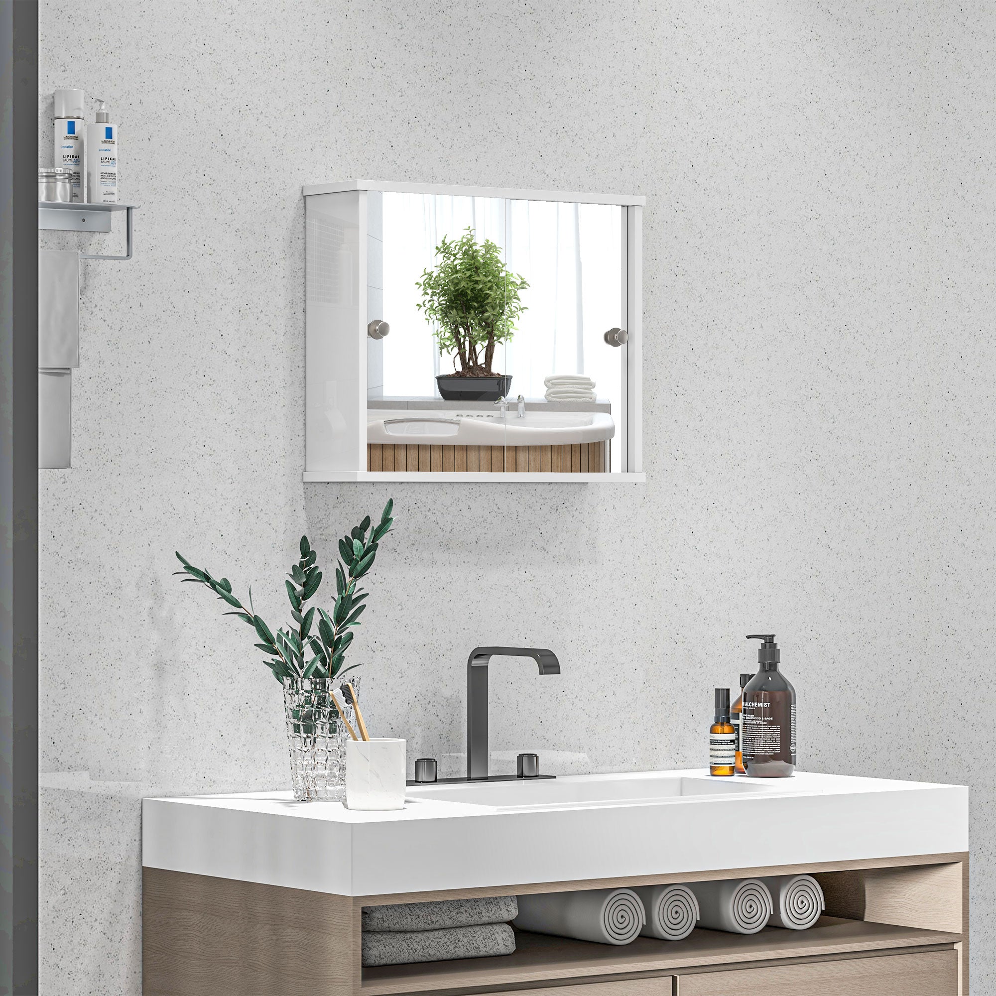 Armário de Casa de Banho com Espelho Móvel Suspenso 55x15x45 cm - Branco