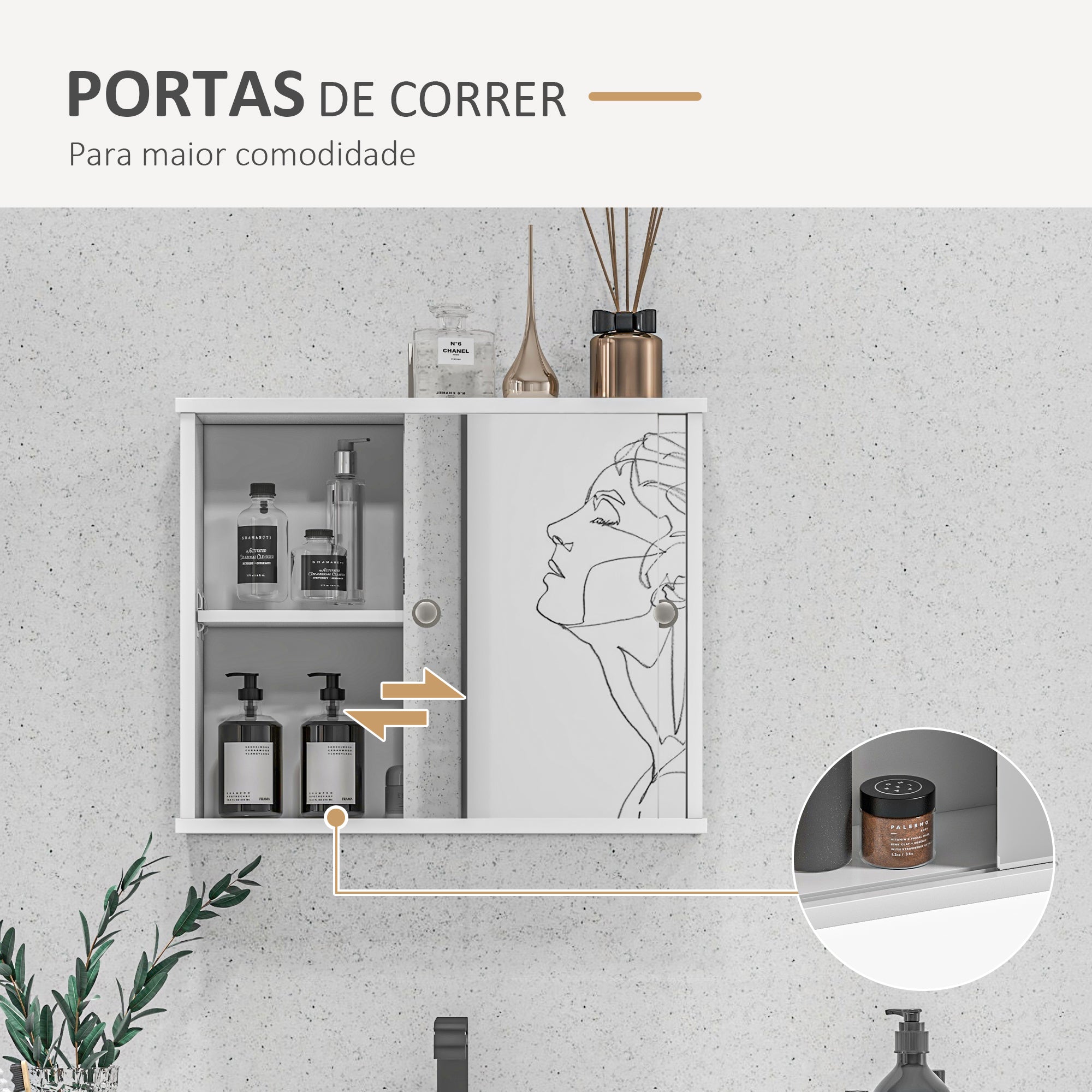Armário de Casa de Banho com Espelho Móvel Suspenso 55x15x45 cm - Branco