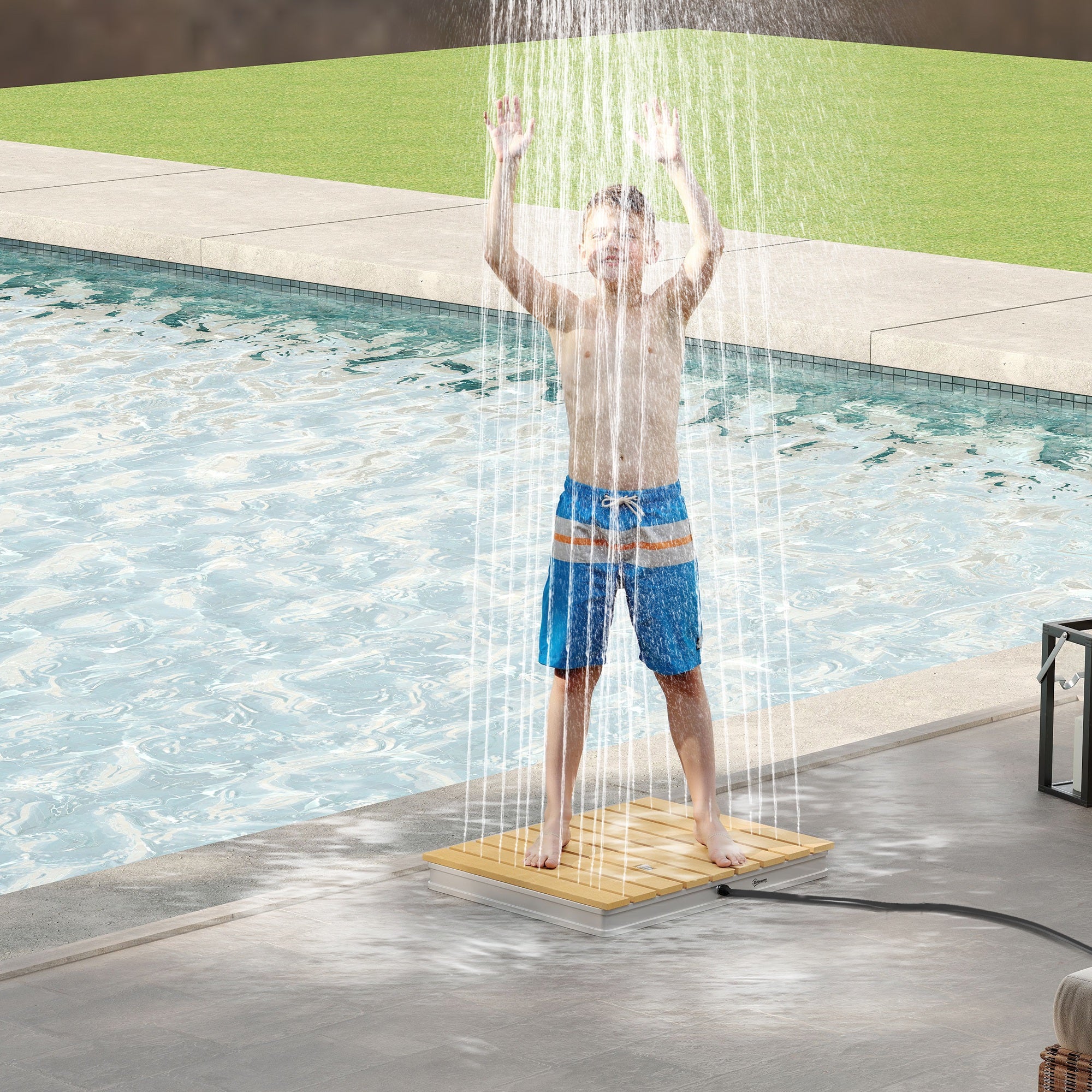 Duche de Jardim Portátil Cor de Madeira Natural 70,5x55x7,5 cm