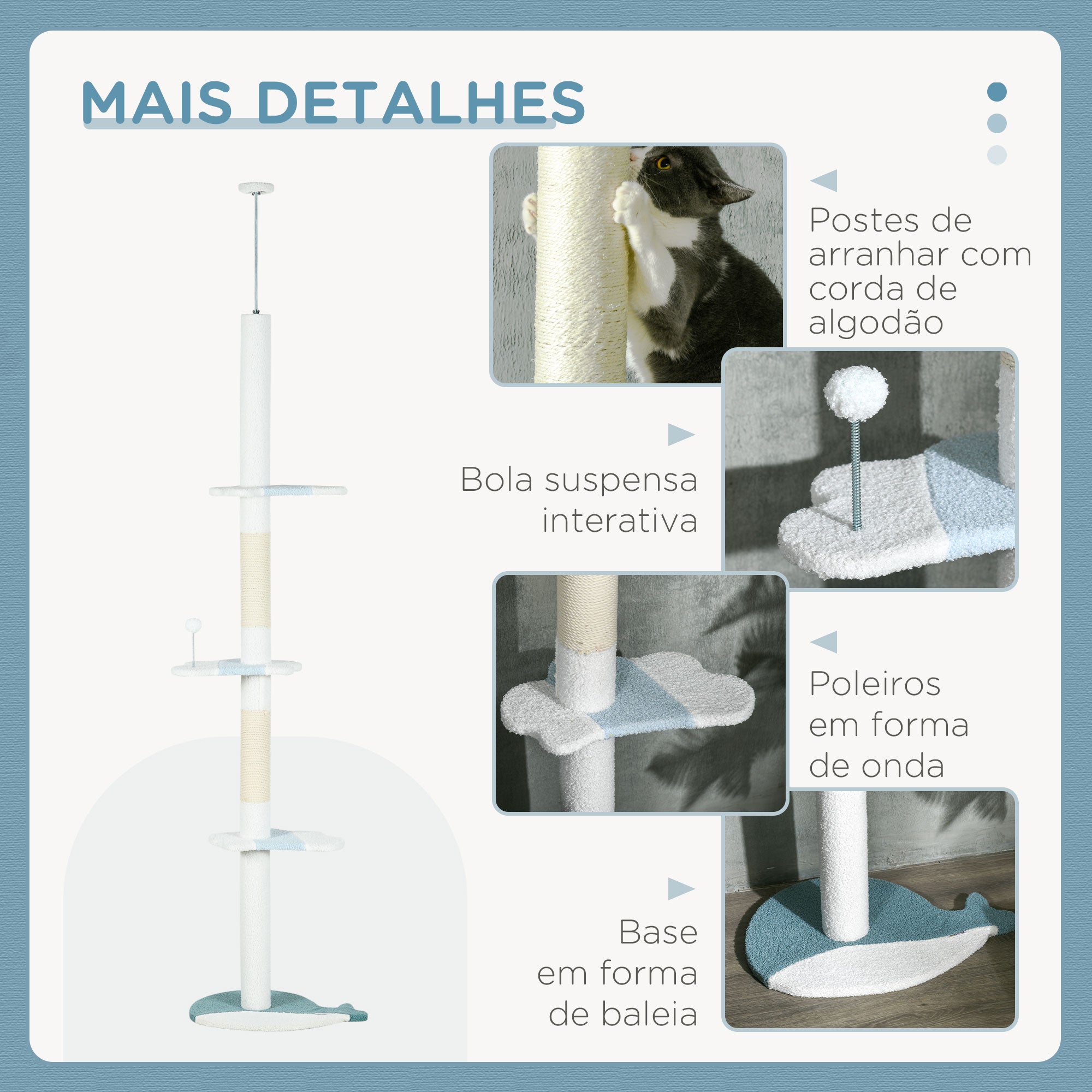 Arranhador para Gatos 255 cm - Branco e Azul