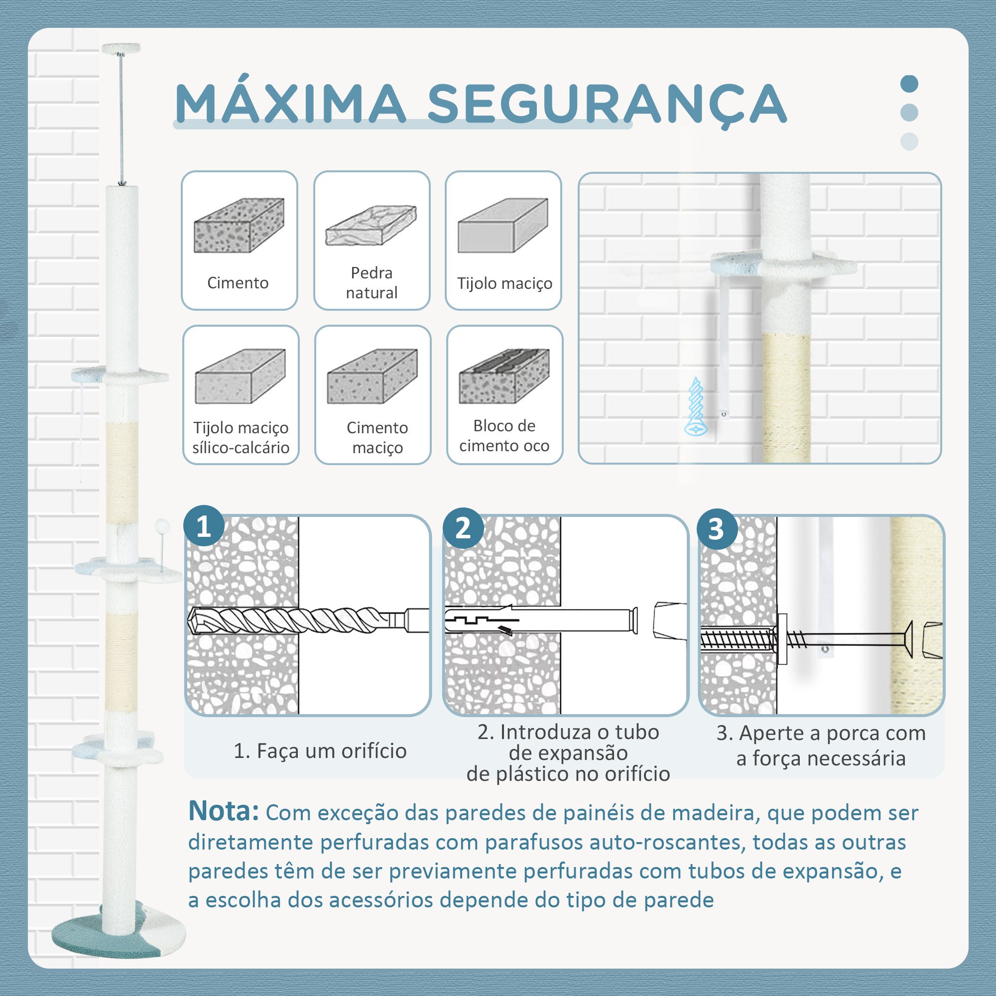 Arranhador para Gatos 255 cm - Branco e Azul