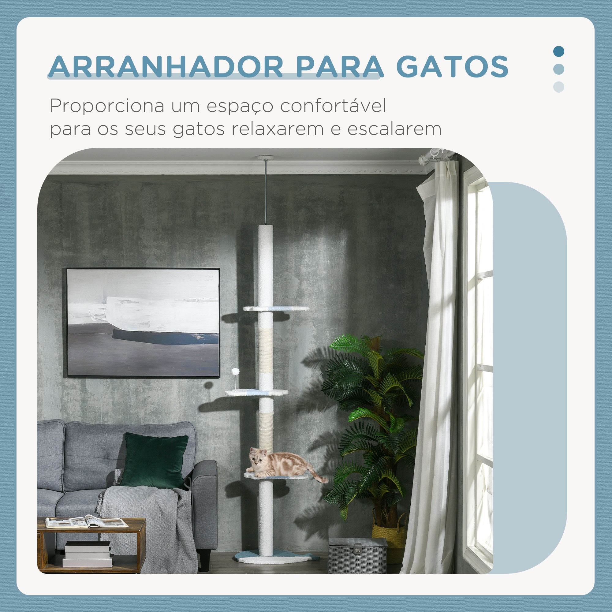 Arranhador para Gatos 255 cm - Branco e Azul