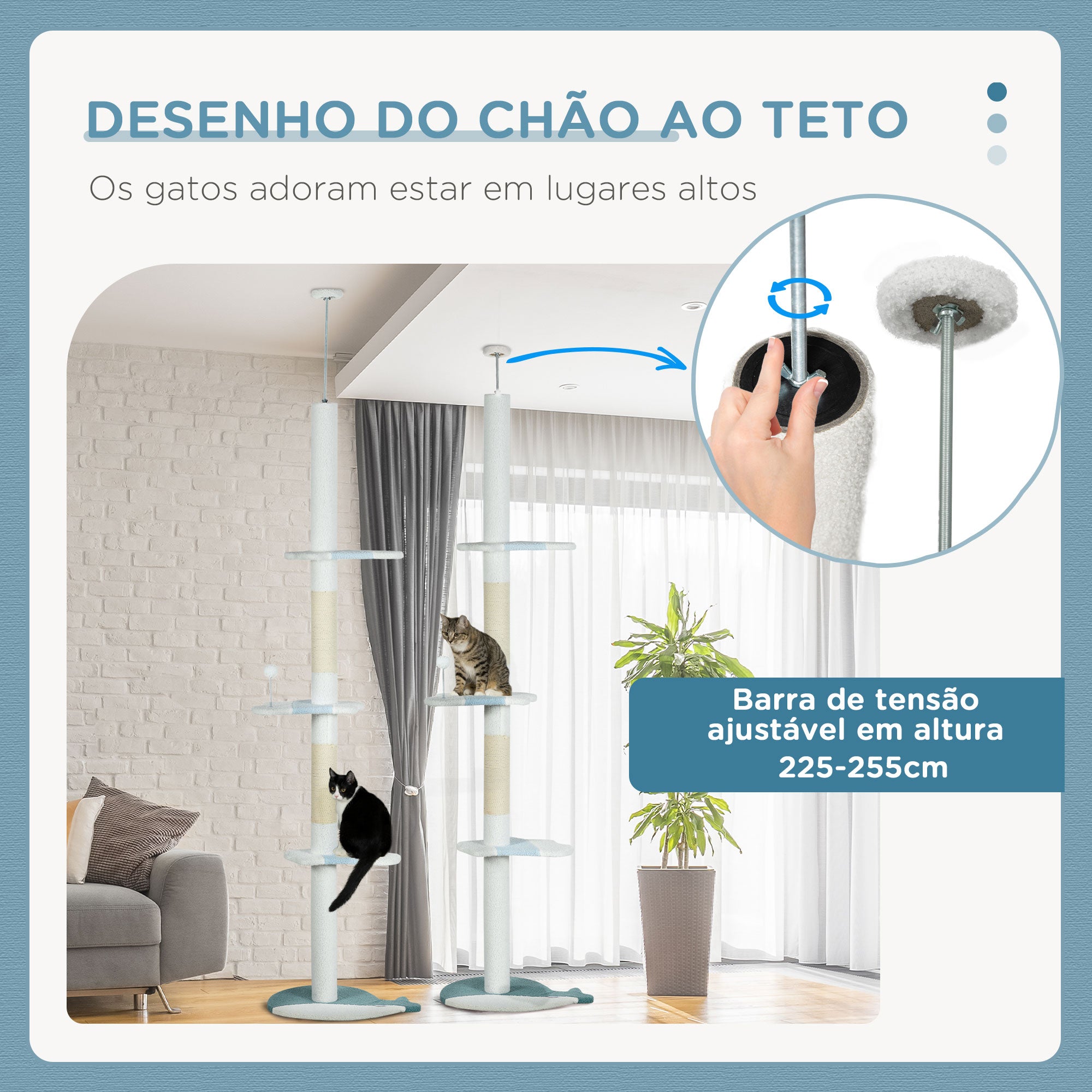 Arranhador para Gatos 255 cm - Branco e Azul