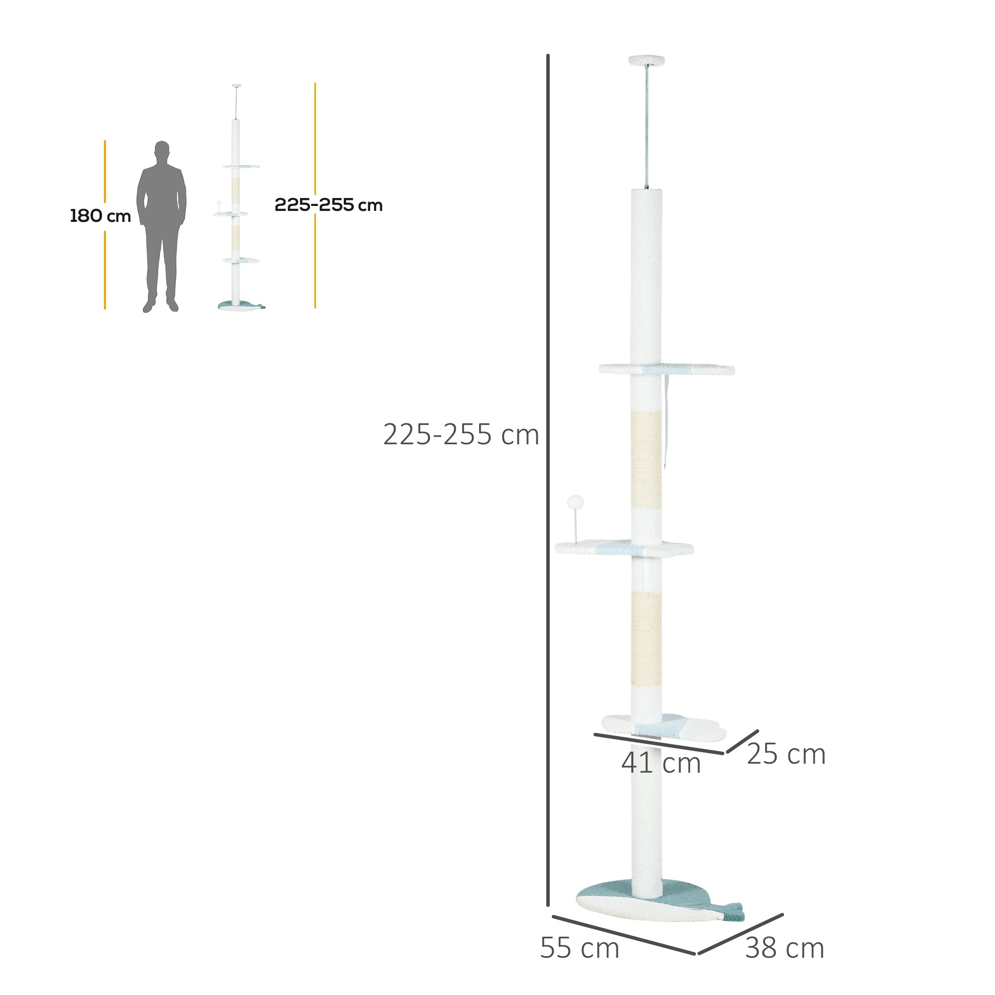 Arranhador para Gatos 255 cm - Branco e Azul