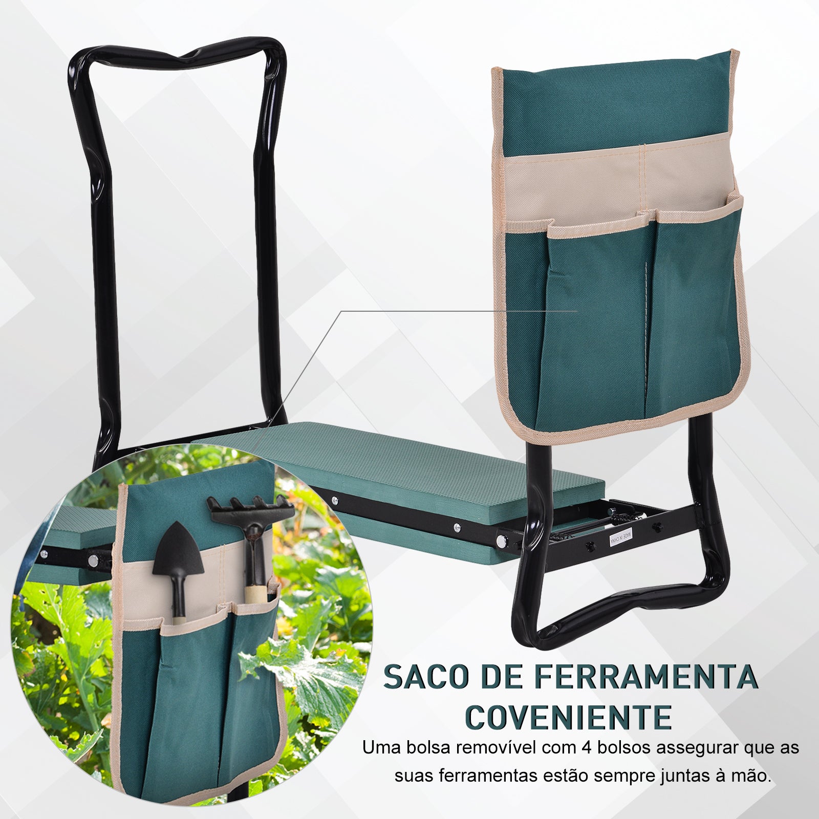 Banco de Jardim 2 em 1 - 58x28x49cm - Verde e Preto