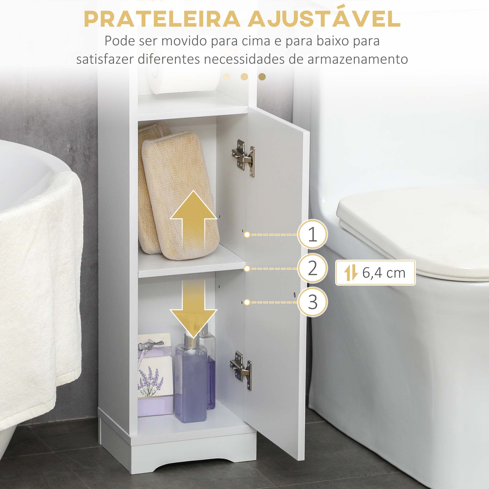 Armário Casa de Banho Auxiliar com Prateleira Ajustável 23x18x100 cm - Branco